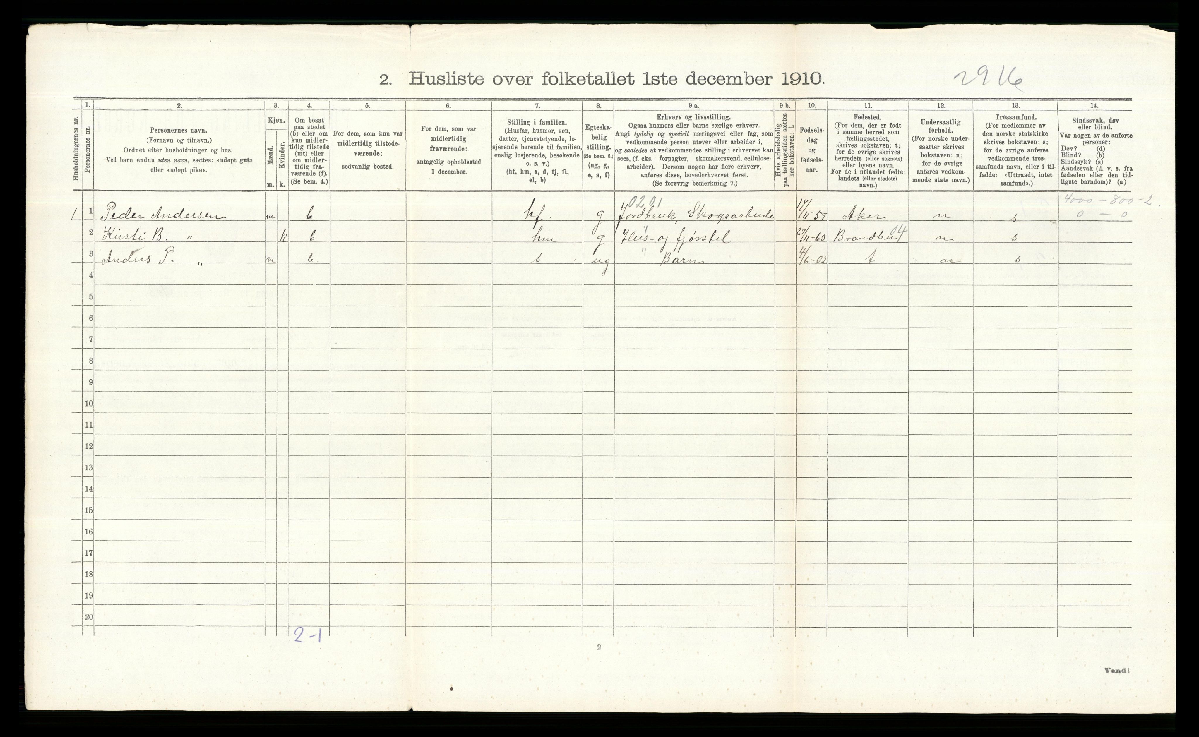 RA, 1910 census for Bærum, 1910, p. 296