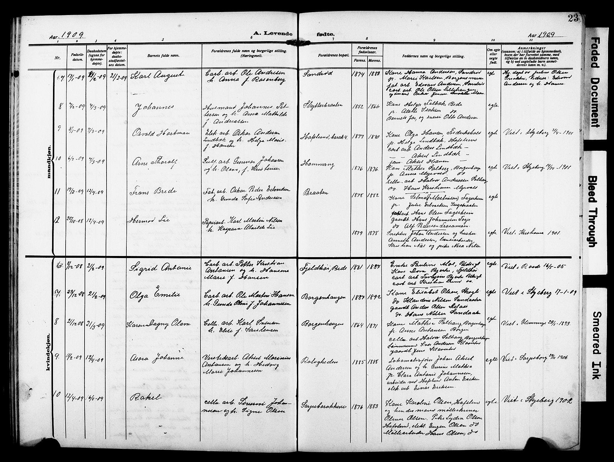 Skjeberg prestekontor Kirkebøker, AV/SAO-A-10923/G/Gd/L0001: Parish register (copy) no. IV 1, 1907-1917, p. 23