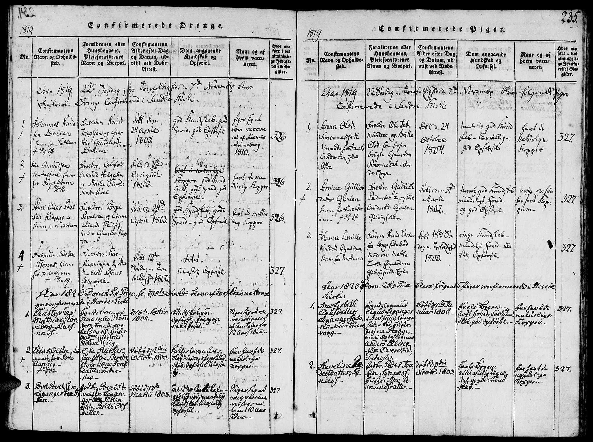 Ministerialprotokoller, klokkerbøker og fødselsregistre - Møre og Romsdal, SAT/A-1454/504/L0054: Parish register (official) no. 504A01, 1816-1861, p. 235