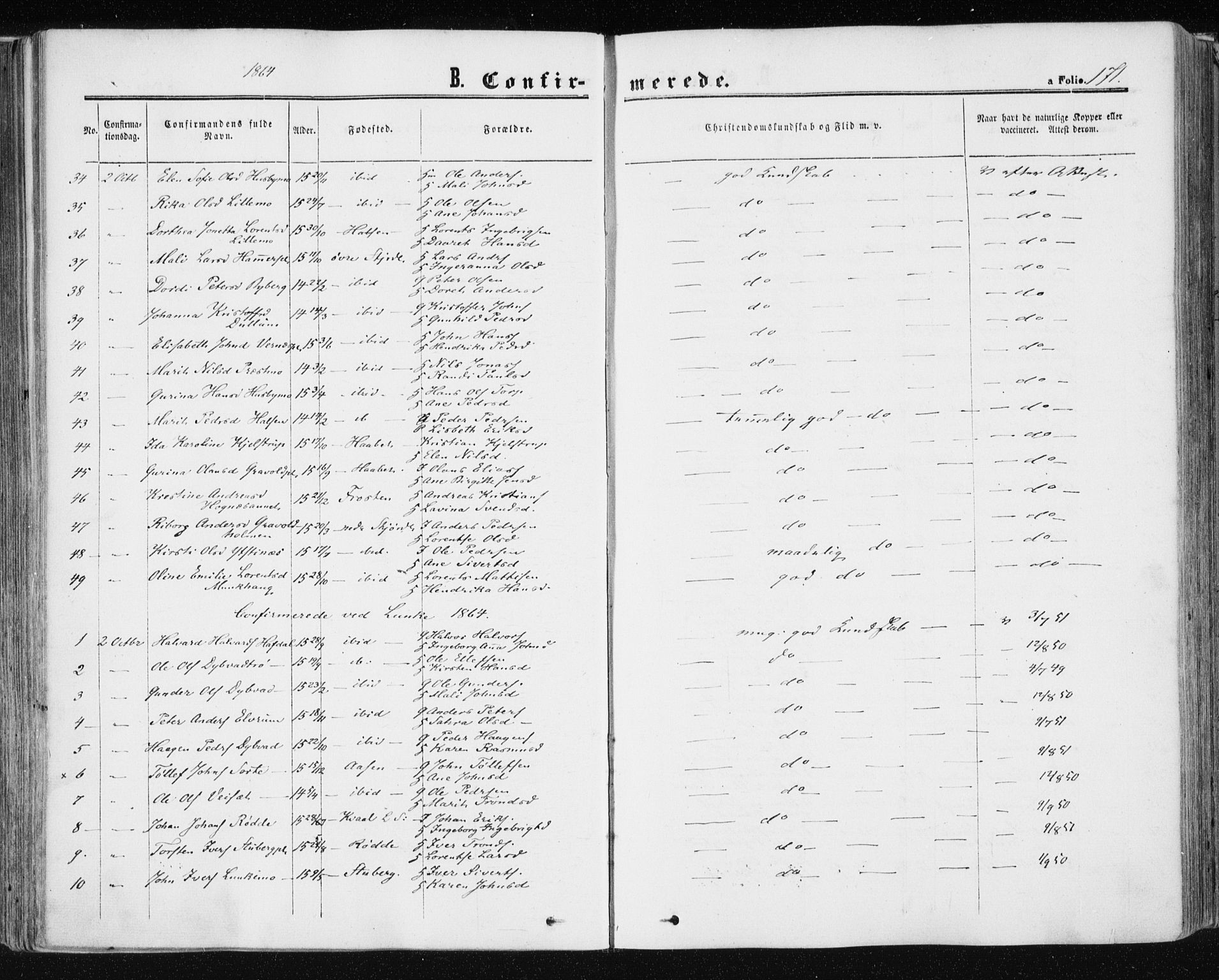 Ministerialprotokoller, klokkerbøker og fødselsregistre - Nord-Trøndelag, SAT/A-1458/709/L0075: Parish register (official) no. 709A15, 1859-1870, p. 171