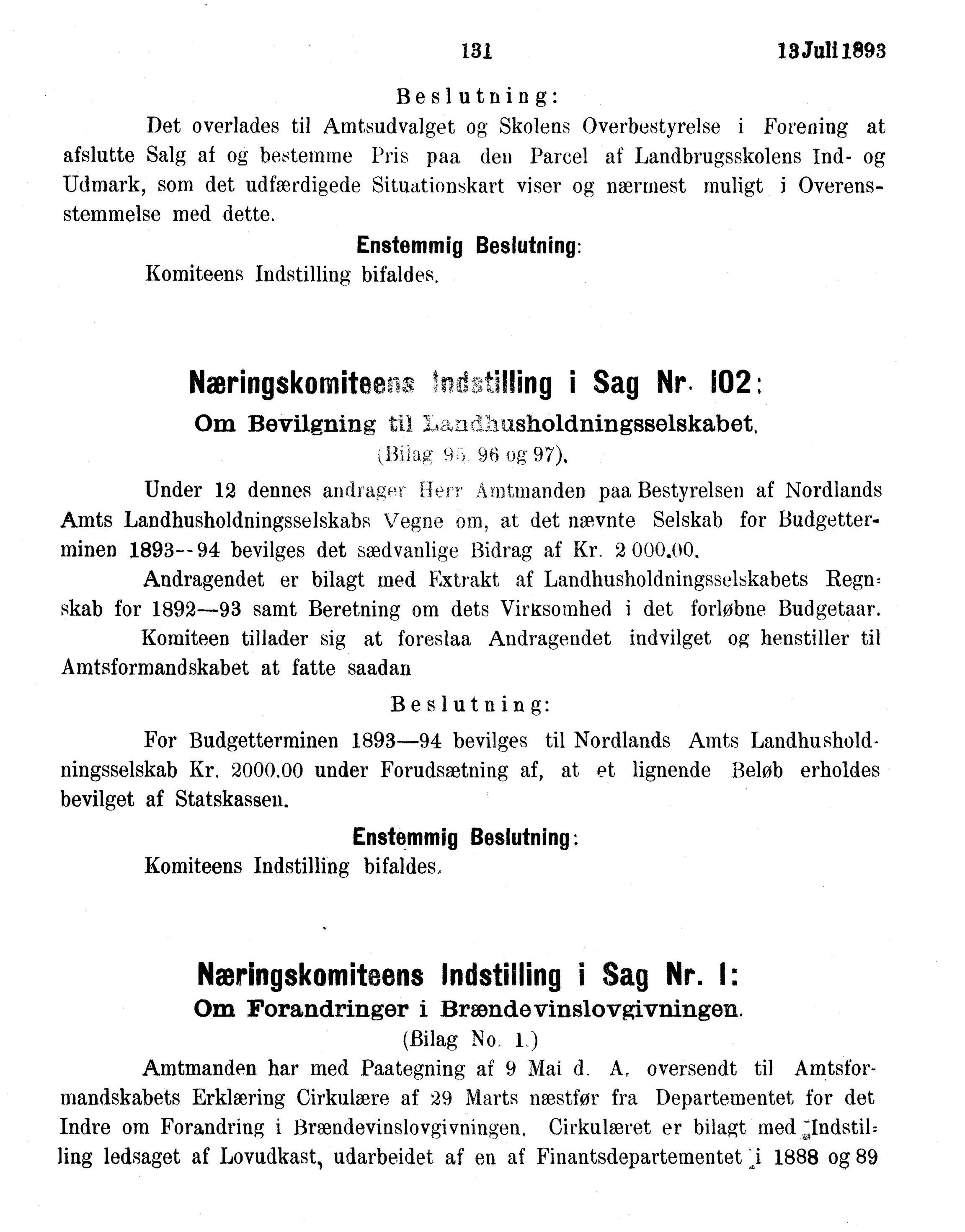 Nordland Fylkeskommune. Fylkestinget, AIN/NFK-17/176/A/Ac/L0016: Fylkestingsforhandlinger 1891-1893, 1891-1893