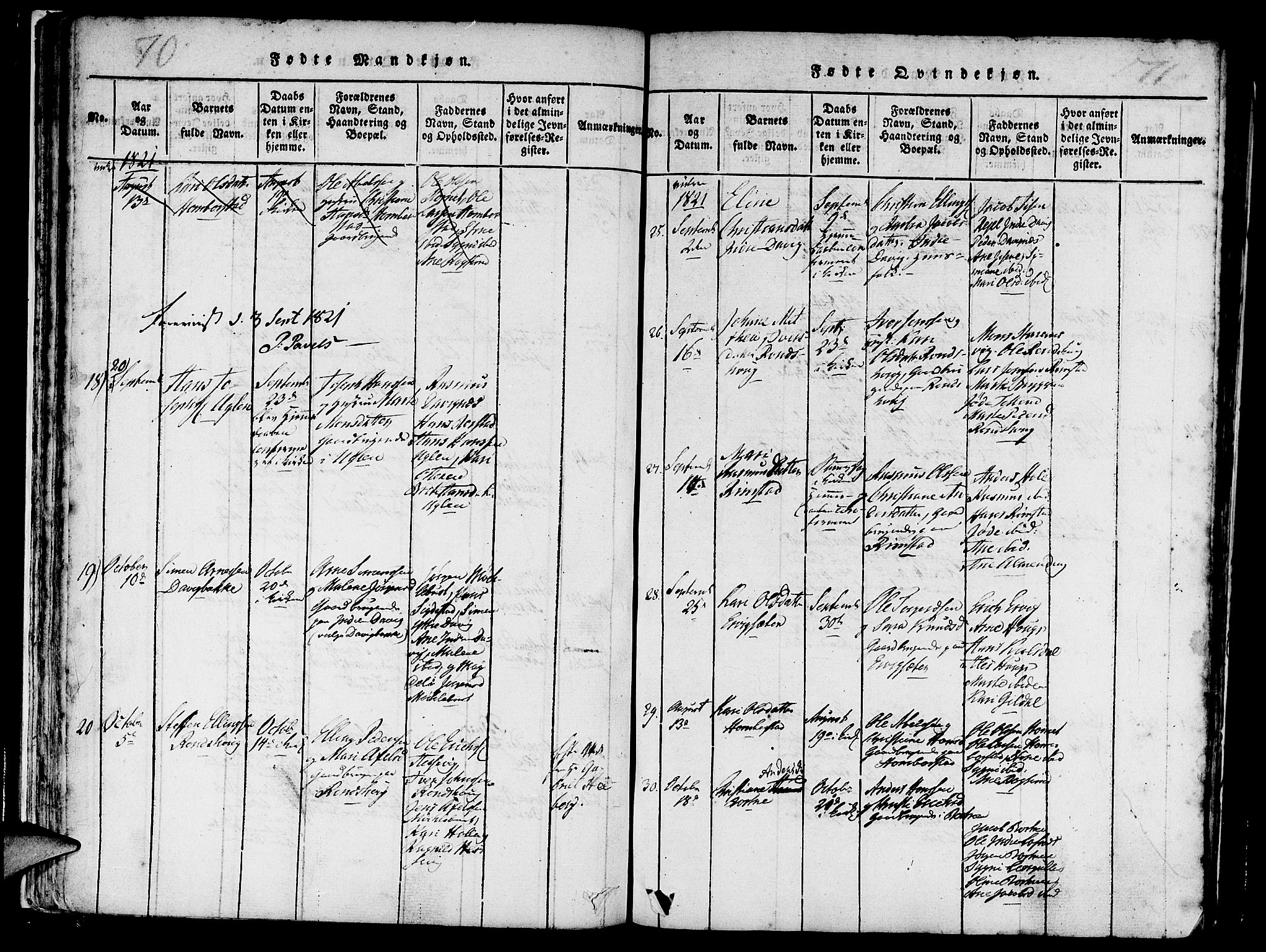 Davik sokneprestembete, AV/SAB-A-79701/H/Haa/Haaa/L0003: Parish register (official) no. A 3, 1816-1830, p. 70-71