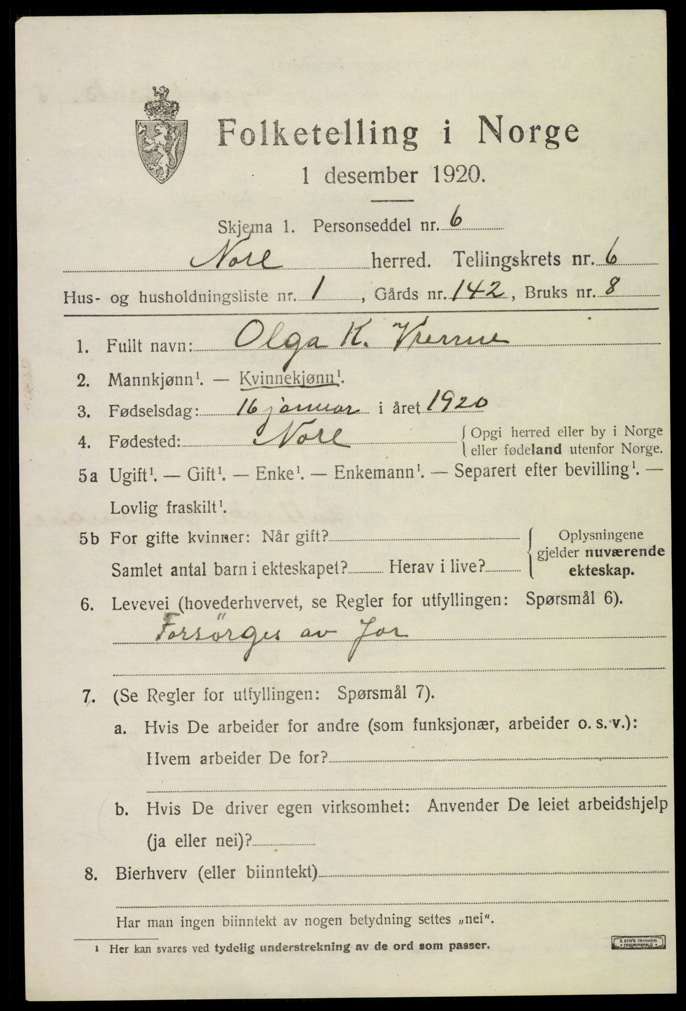 SAKO, 1920 census for Nore, 1920, p. 2488