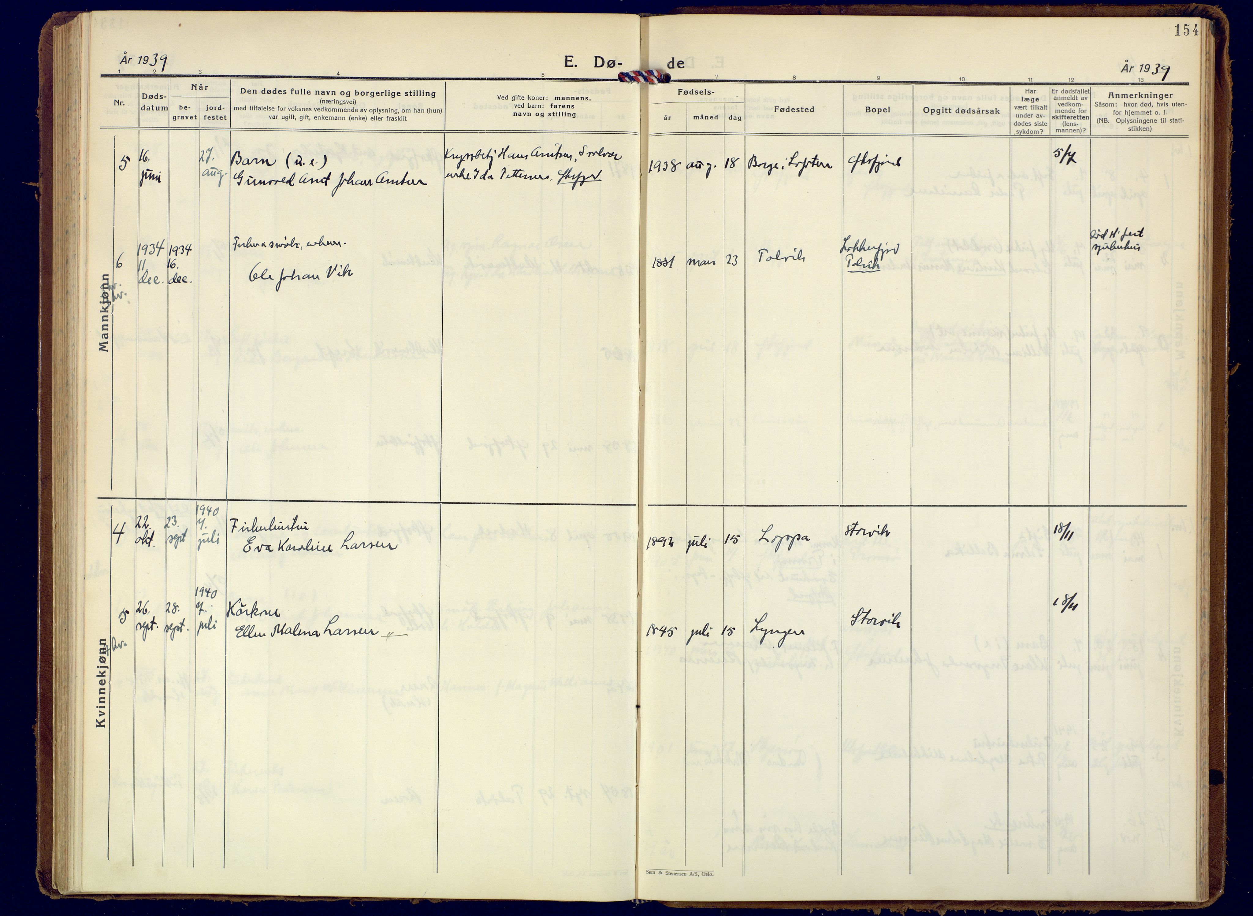 Loppa sokneprestkontor, AV/SATØ-S-1339/H/Ha/L0015kirke: Parish register (official) no. 15, 1933-1941, p. 154