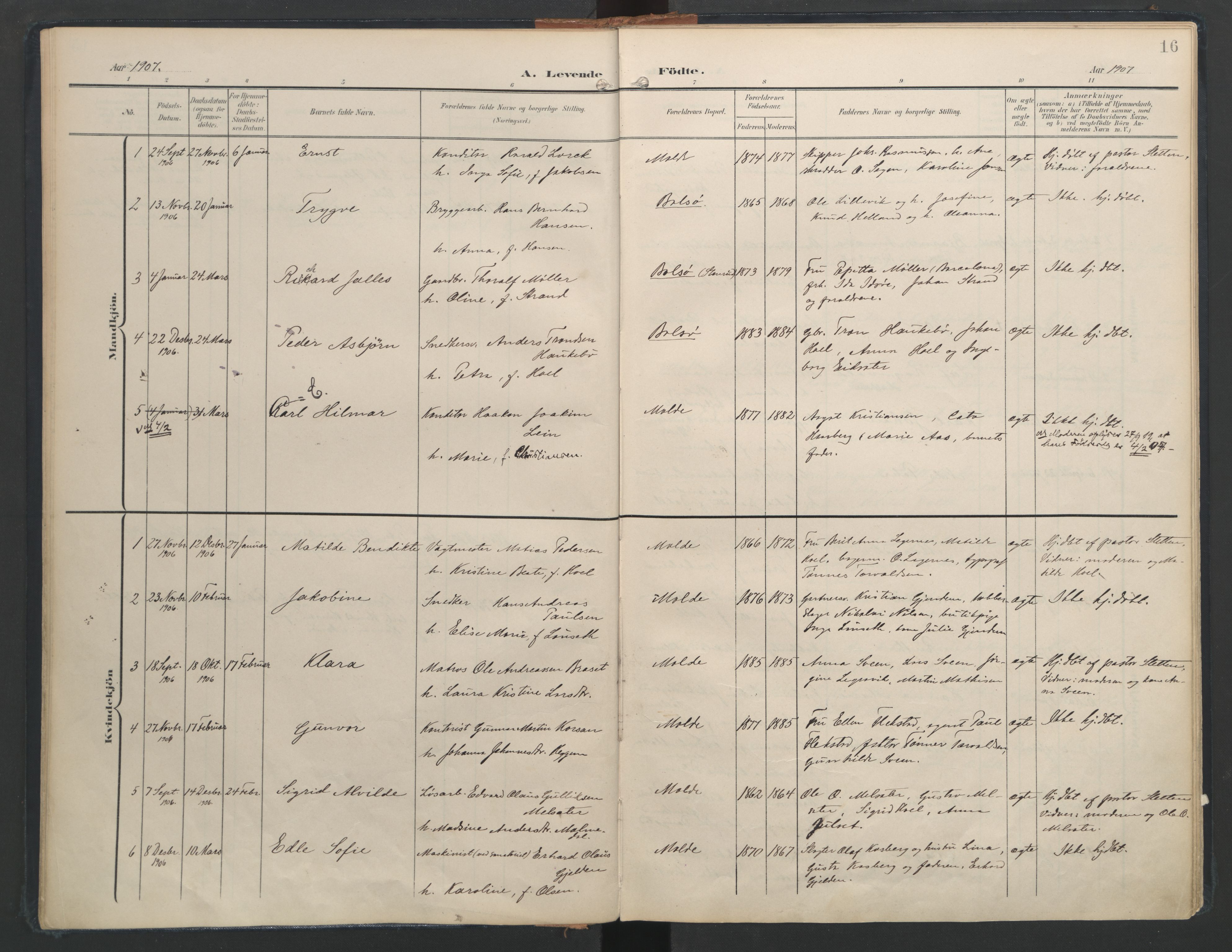 Ministerialprotokoller, klokkerbøker og fødselsregistre - Møre og Romsdal, AV/SAT-A-1454/558/L0693: Parish register (official) no. 558A07, 1903-1917, p. 16