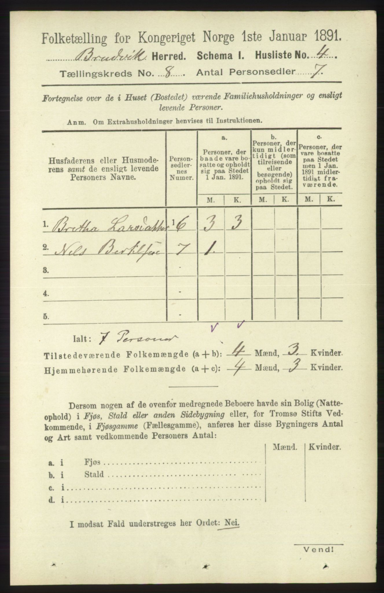 RA, 1891 census for 1251 Bruvik, 1891, p. 2864