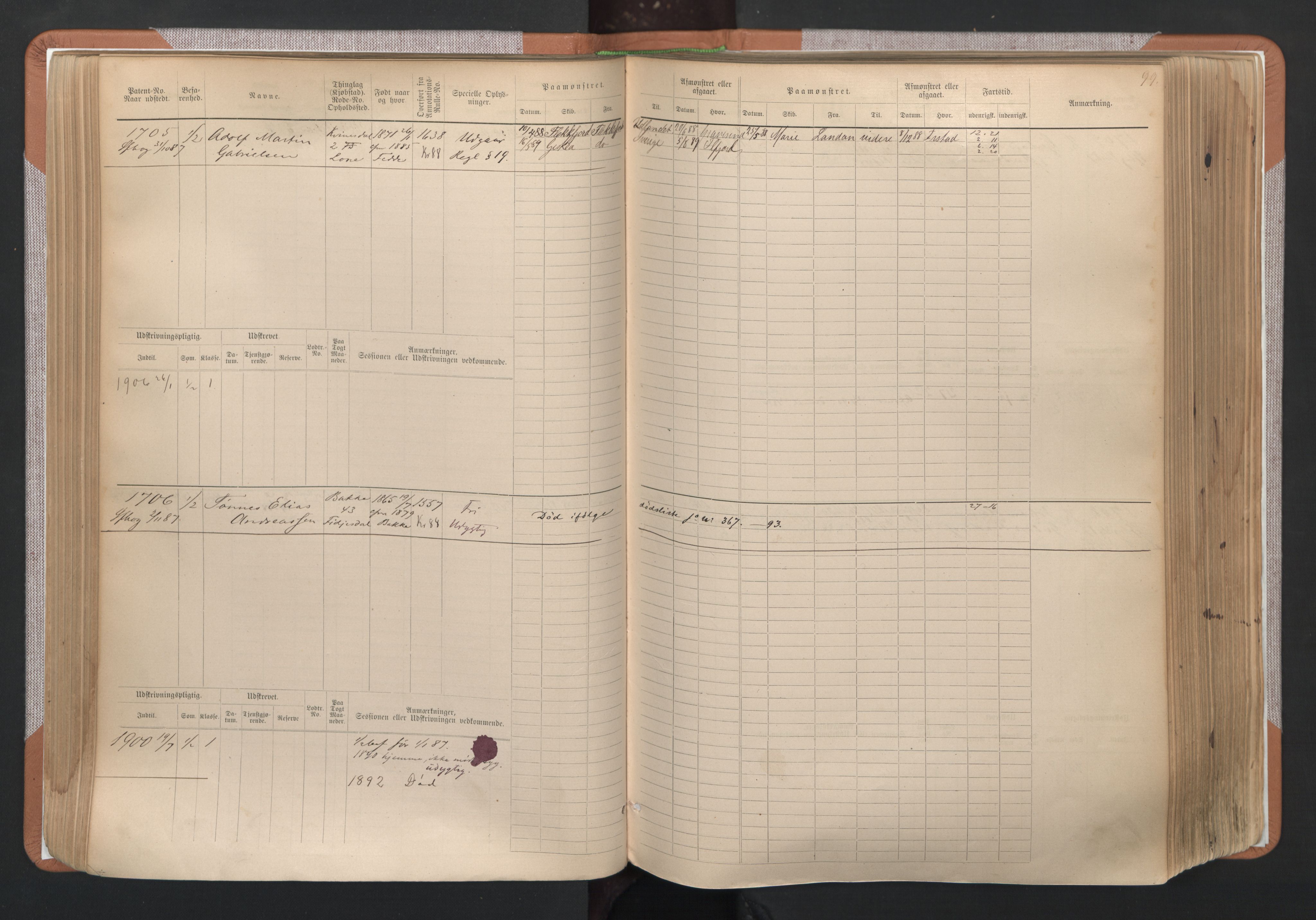 Flekkefjord mønstringskrets, SAK/2031-0018/F/Fb/L0003: Hovedrulle nr 1515-2326, N-6, 1885-1934, p. 100