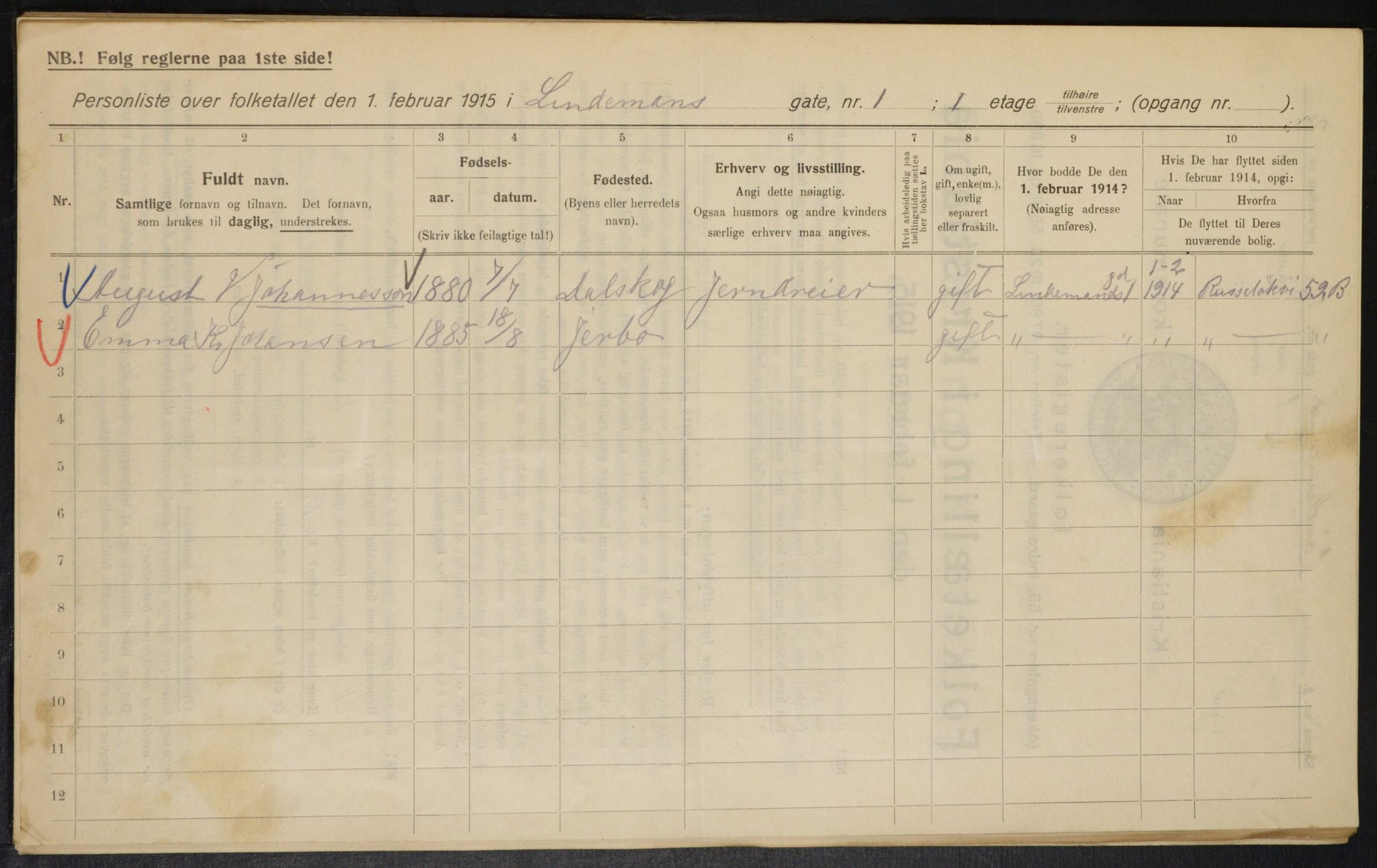 OBA, Municipal Census 1915 for Kristiania, 1915, p. 57106