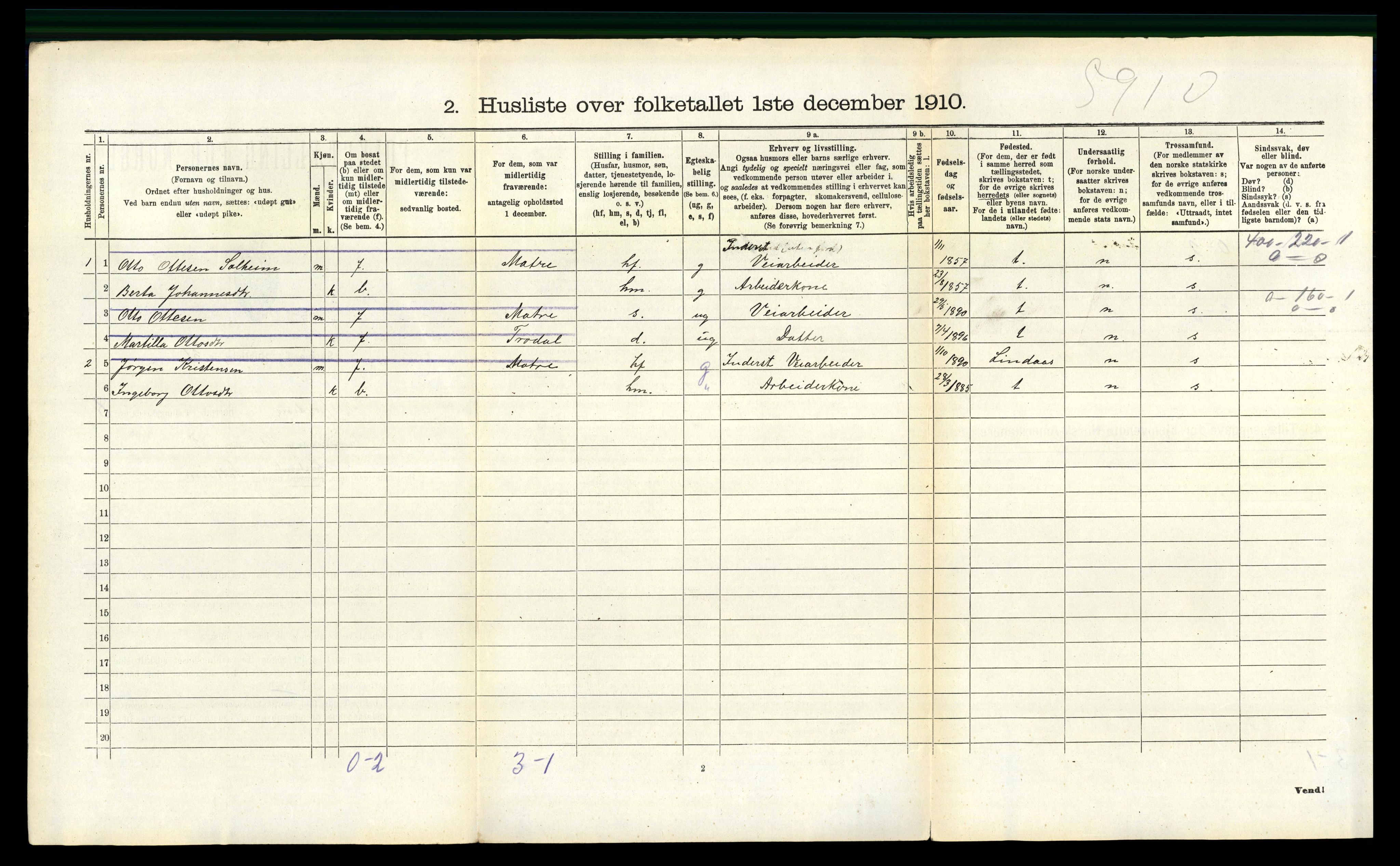 RA, 1910 census for Masfjorden, 1910, p. 593