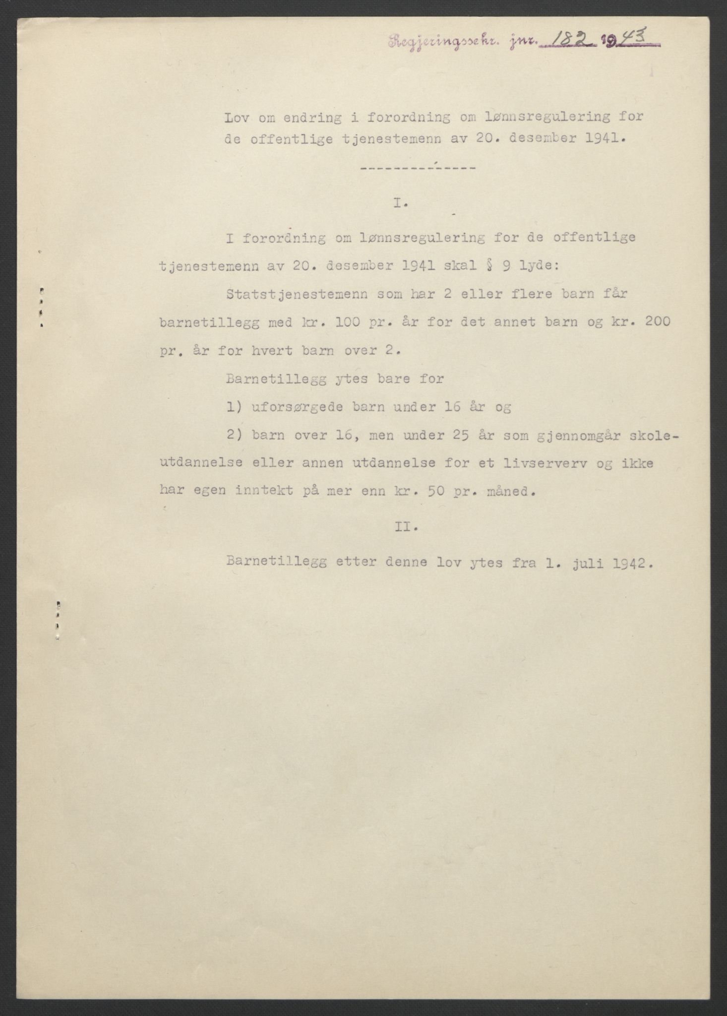 NS-administrasjonen 1940-1945 (Statsrådsekretariatet, de kommisariske statsråder mm), RA/S-4279/D/Db/L0099: Lover, 1943, p. 398