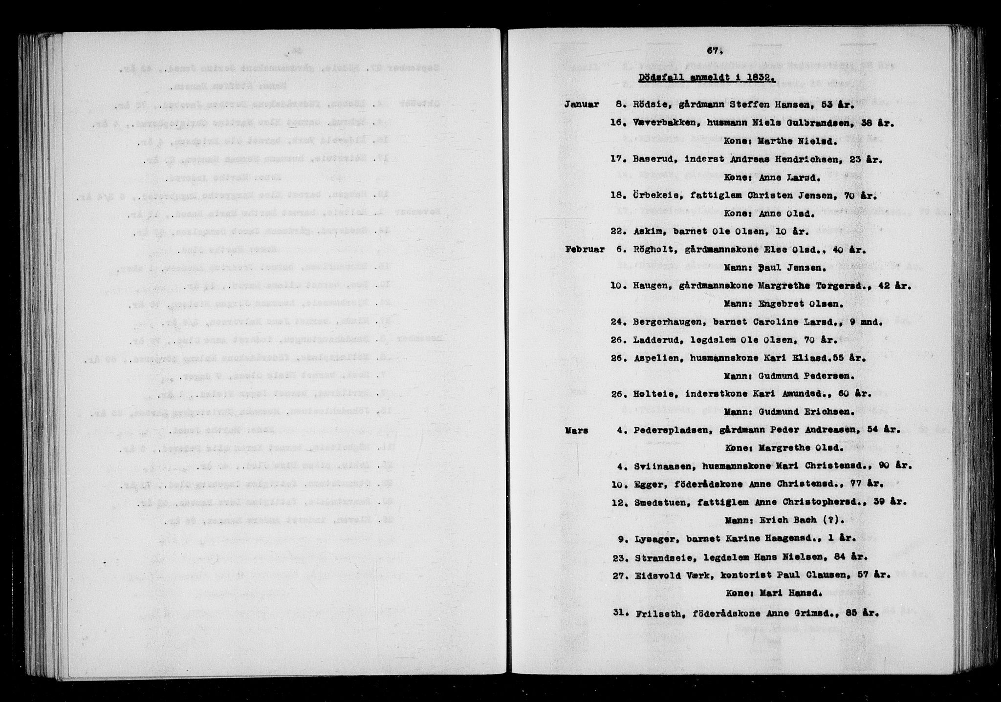 Eidsvoll tingrett, AV/SAO-A-10371/H/Ha/Haa/L0001: Dødsmeldingsprotokoll - Eidsvoll lensmannsdistrikt, 1815-1865, p. 67