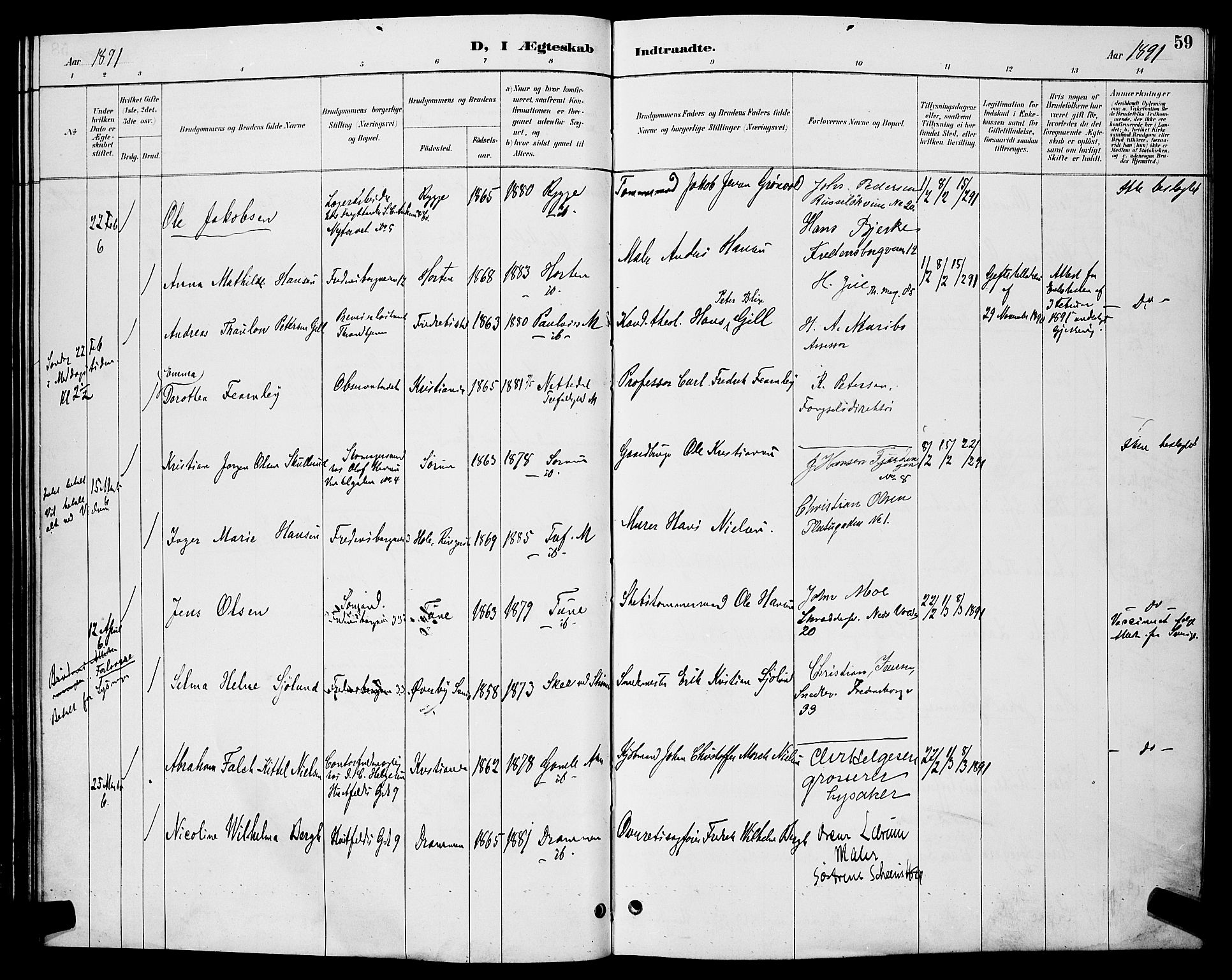 Trefoldighet prestekontor Kirkebøker, AV/SAO-A-10882/H/Ha/L0004: Banns register no. 4, 1888-1894, p. 59