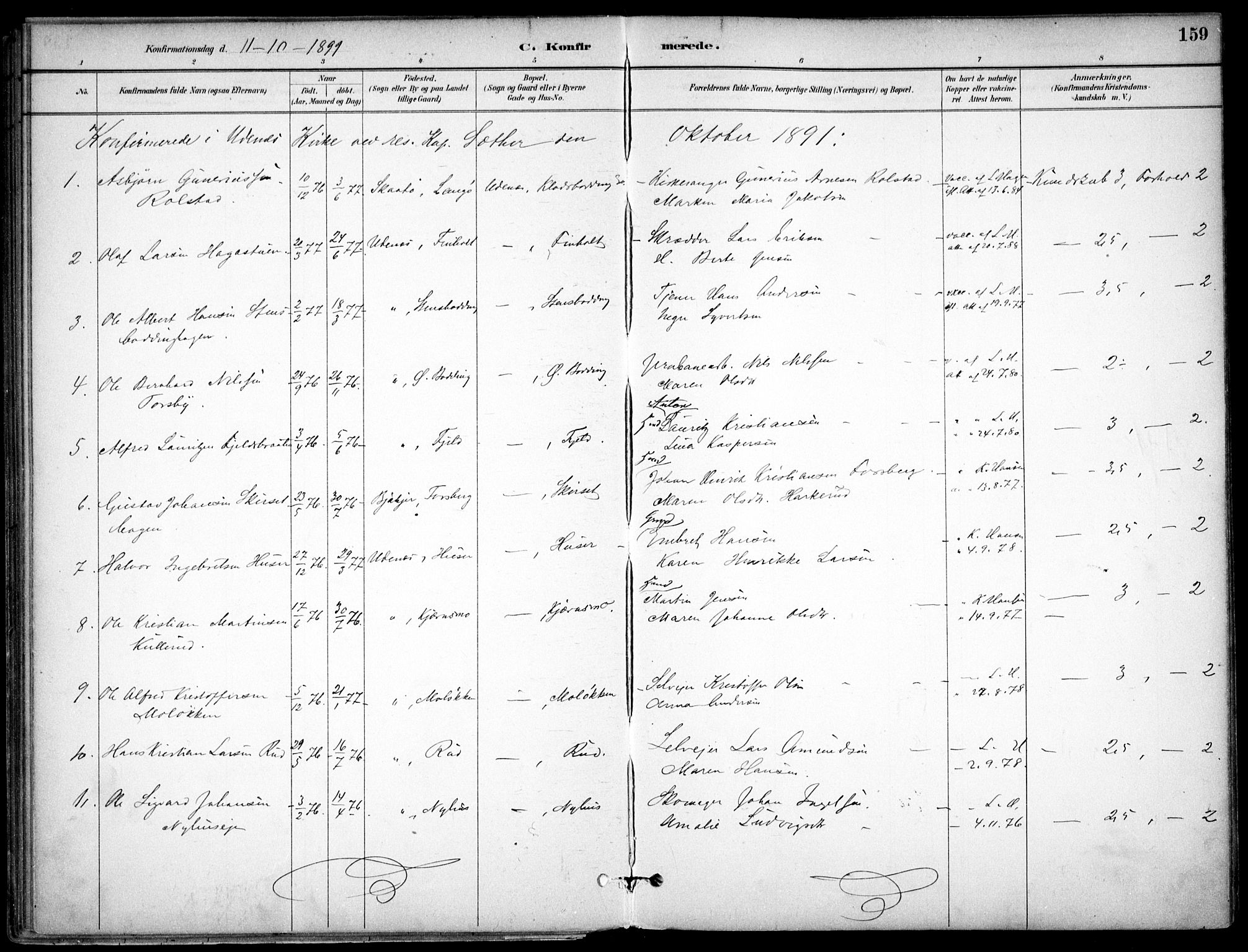 Nes prestekontor Kirkebøker, SAO/A-10410/F/Fc/L0002: Parish register (official) no. IIi 2, 1882-1916, p. 159