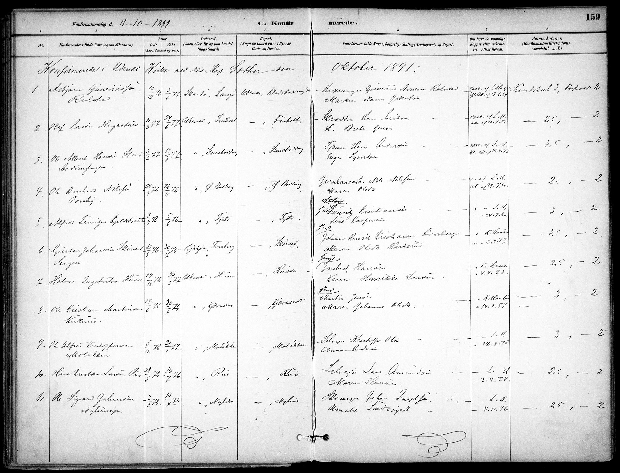 Nes prestekontor Kirkebøker, AV/SAO-A-10410/F/Fc/L0002: Parish register (official) no. IIi 2, 1882-1916, p. 159