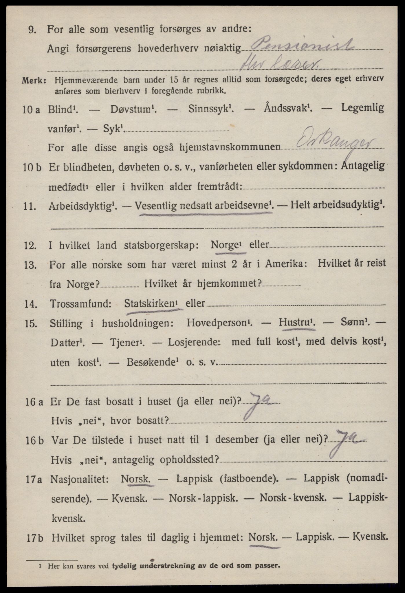 SAT, 1920 census for Orkanger, 1920, p. 3478