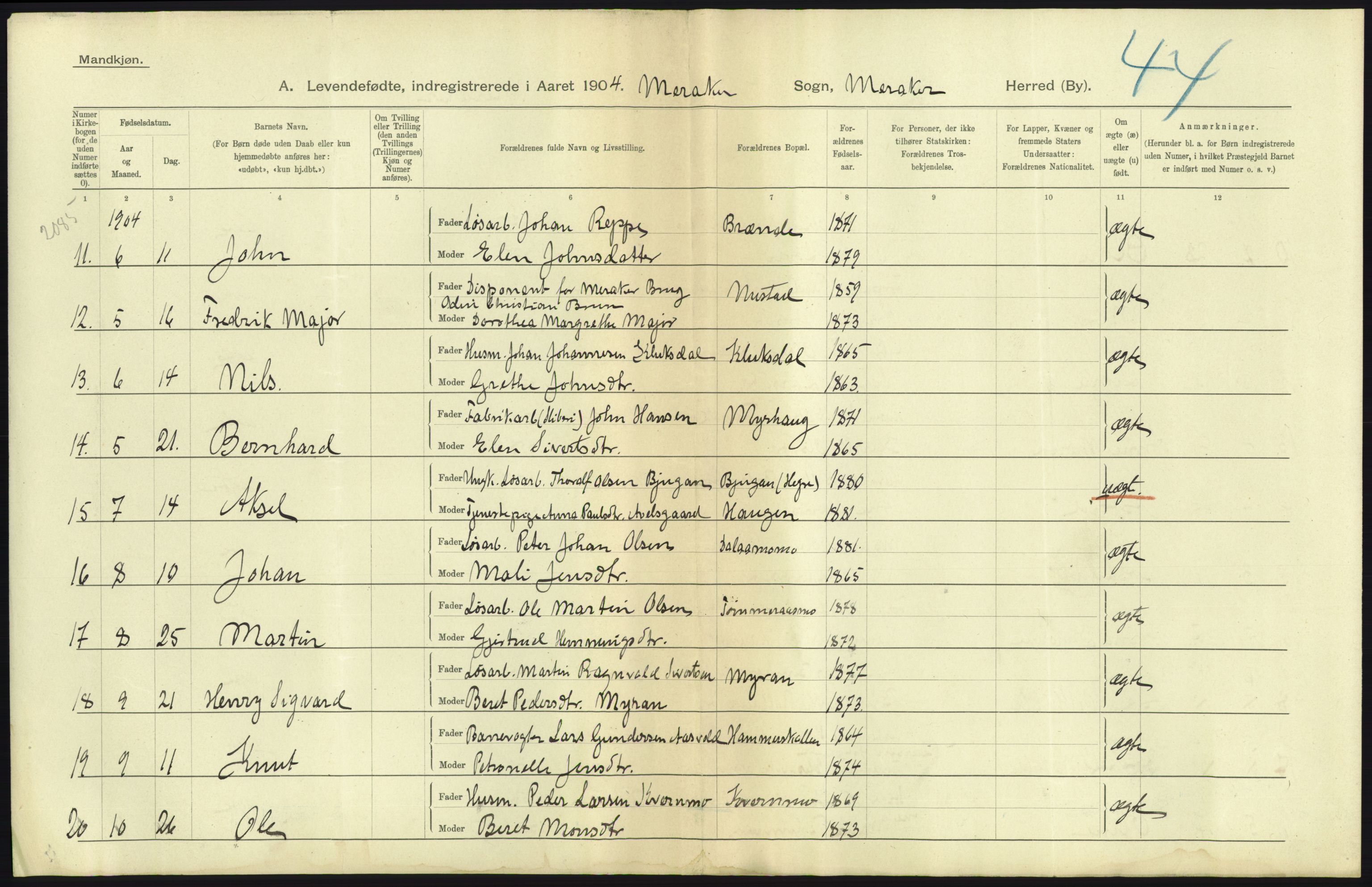 Statistisk sentralbyrå, Sosiodemografiske emner, Befolkning, AV/RA-S-2228/D/Df/Dfa/Dfab/L0019: Nordre Trondhjems amt: Fødte, gifte, døde, 1904, p. 53