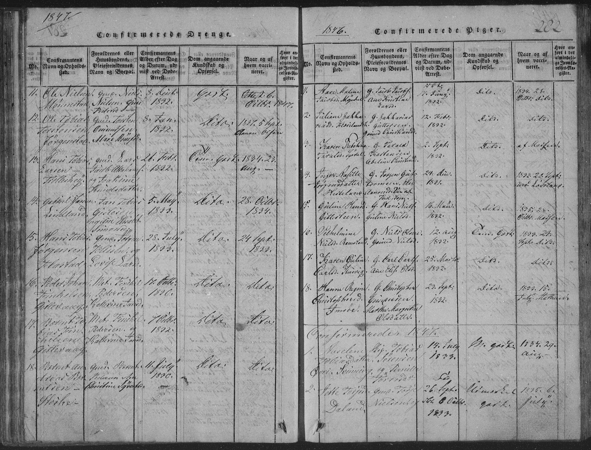 Sør-Audnedal sokneprestkontor, AV/SAK-1111-0039/F/Fb/Fba/L0001: Parish register (copy) no. B 1, 1815-1850, p. 282