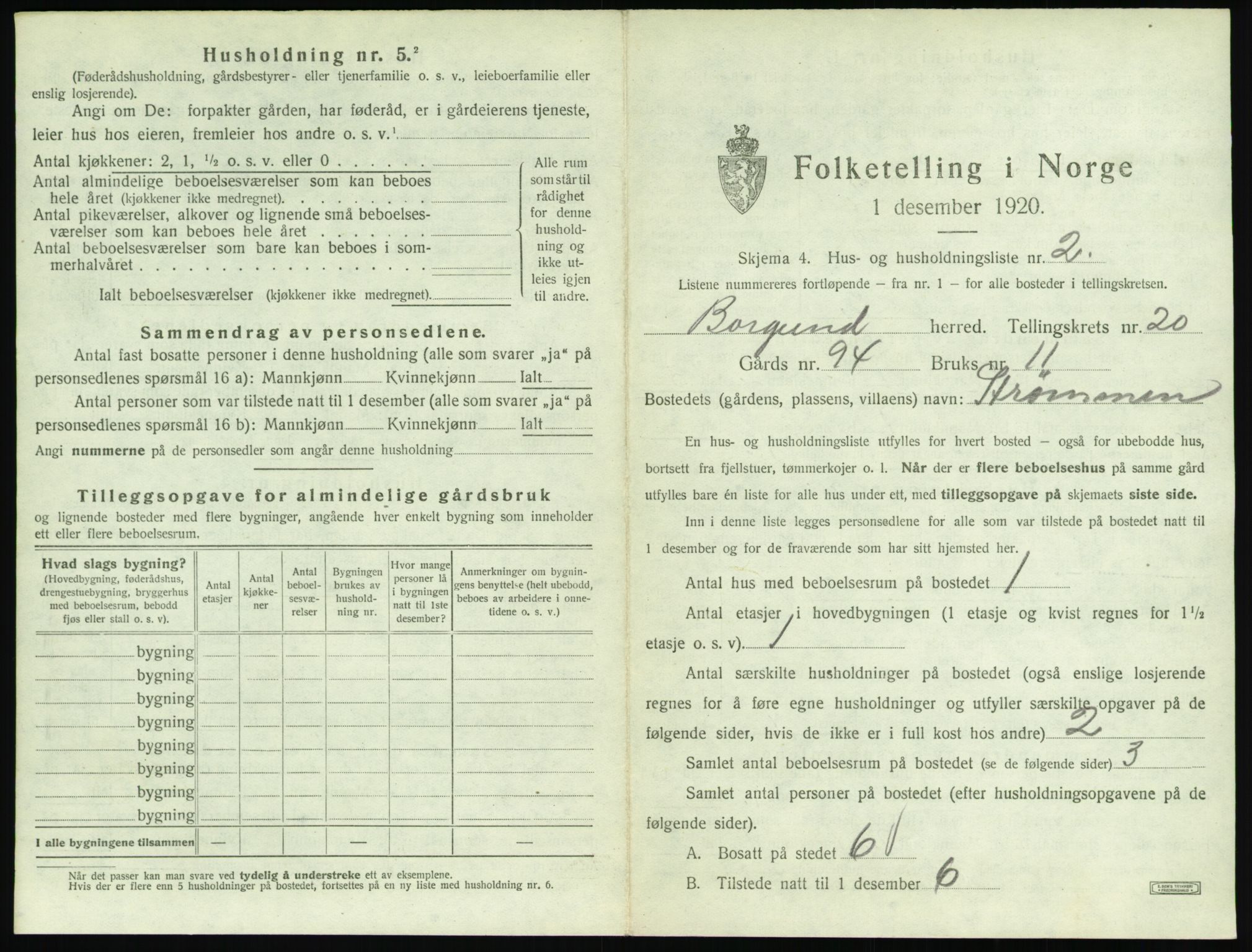 SAT, 1920 census for Borgund, 1920, p. 1642