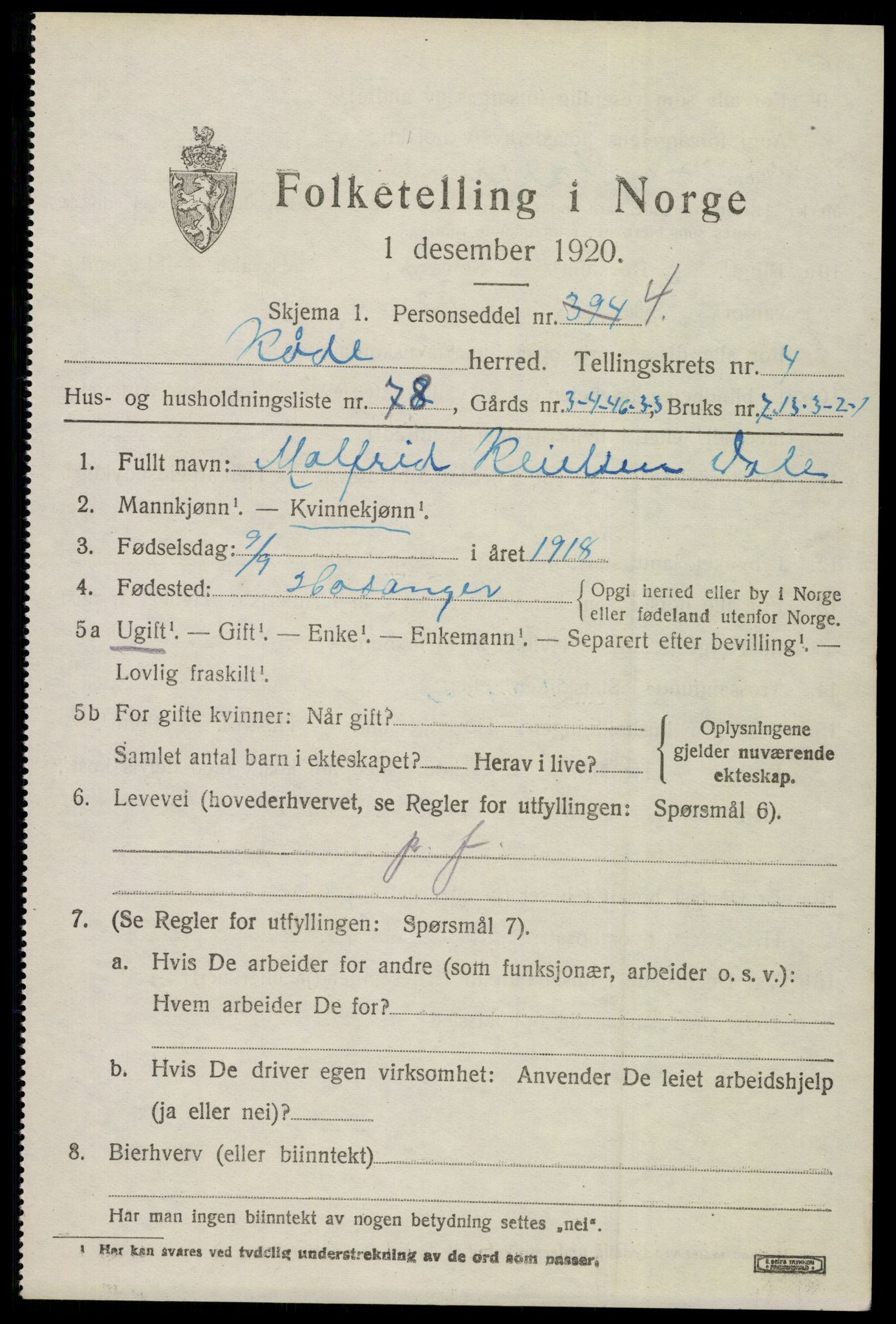 SAO, 1920 census for Råde, 1920, p. 4829