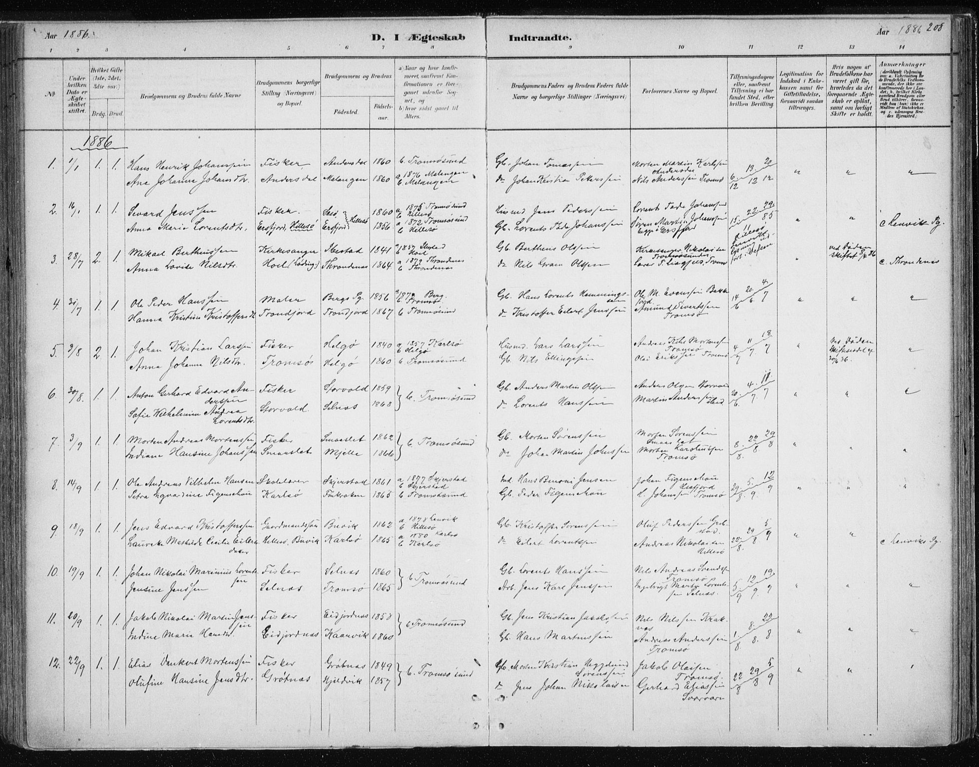 Tromsøysund sokneprestkontor, SATØ/S-1304/G/Ga/L0004kirke: Parish register (official) no. 4, 1880-1888, p. 208