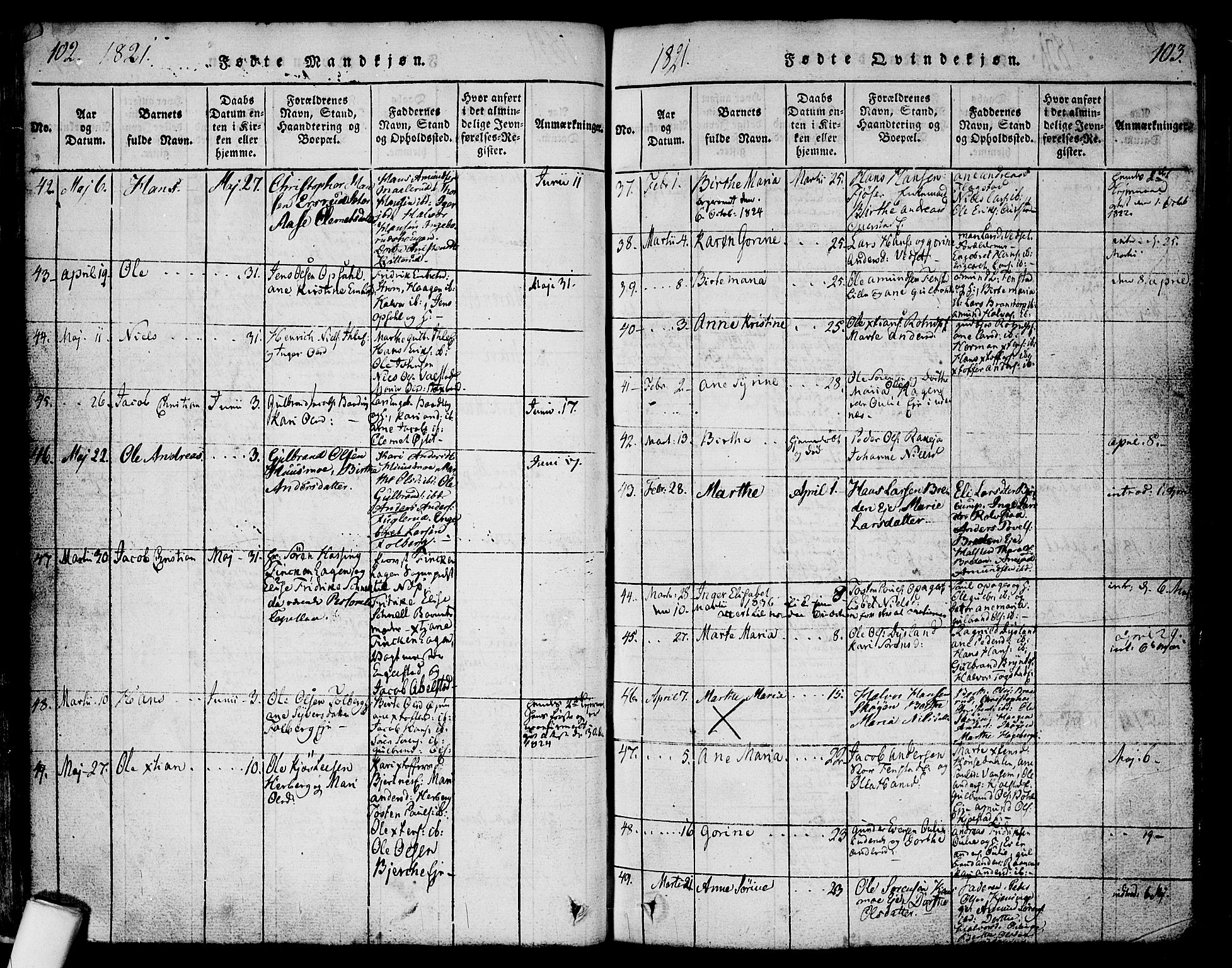 Nes prestekontor Kirkebøker, AV/SAO-A-10410/F/Fa/L0005: Parish register (official) no. I 5, 1815-1835, p. 102-103