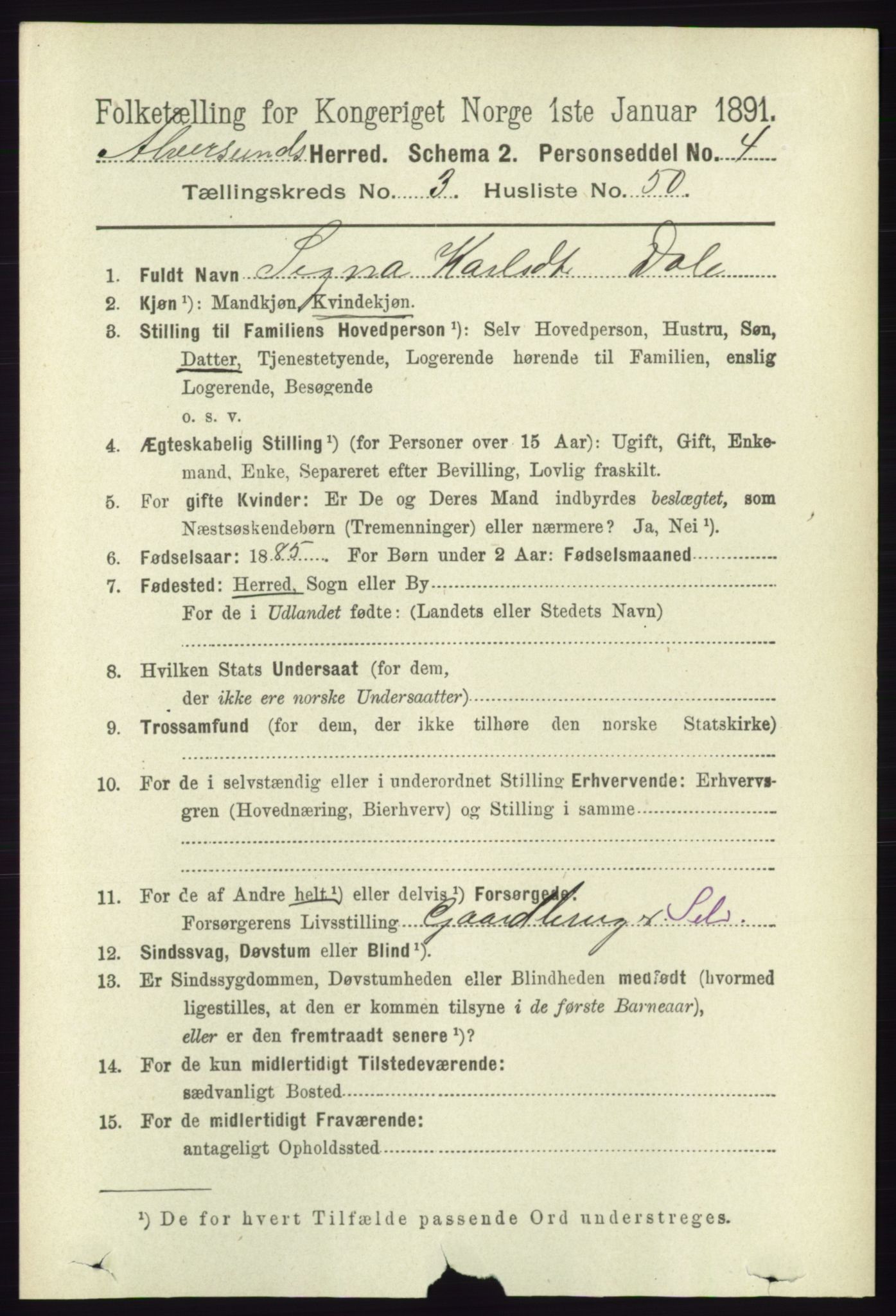 RA, 1891 census for 1257 Alversund, 1891, p. 1354