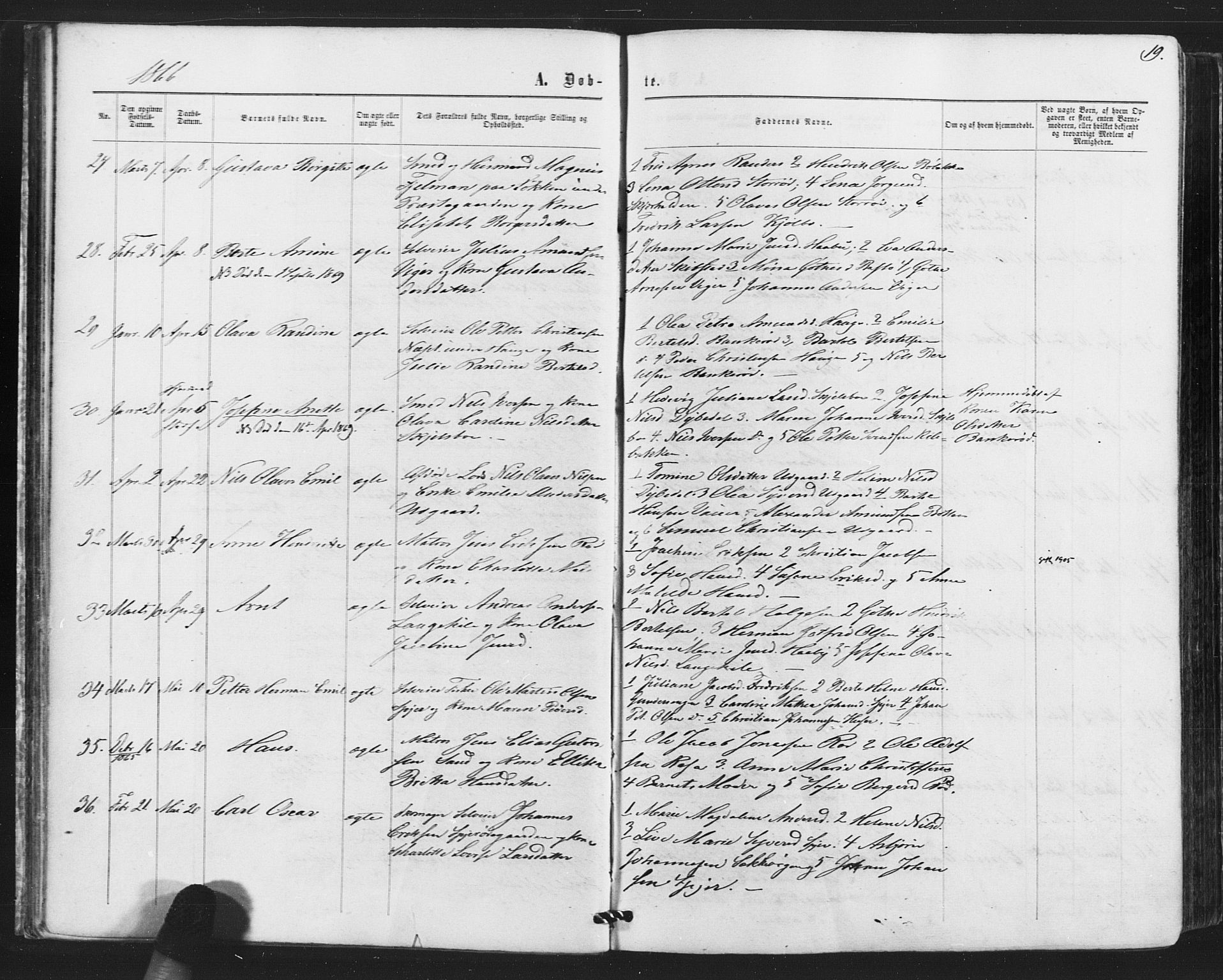 Hvaler prestekontor Kirkebøker, AV/SAO-A-2001/F/Fa/L0007: Parish register (official) no. I 7, 1864-1878, p. 19