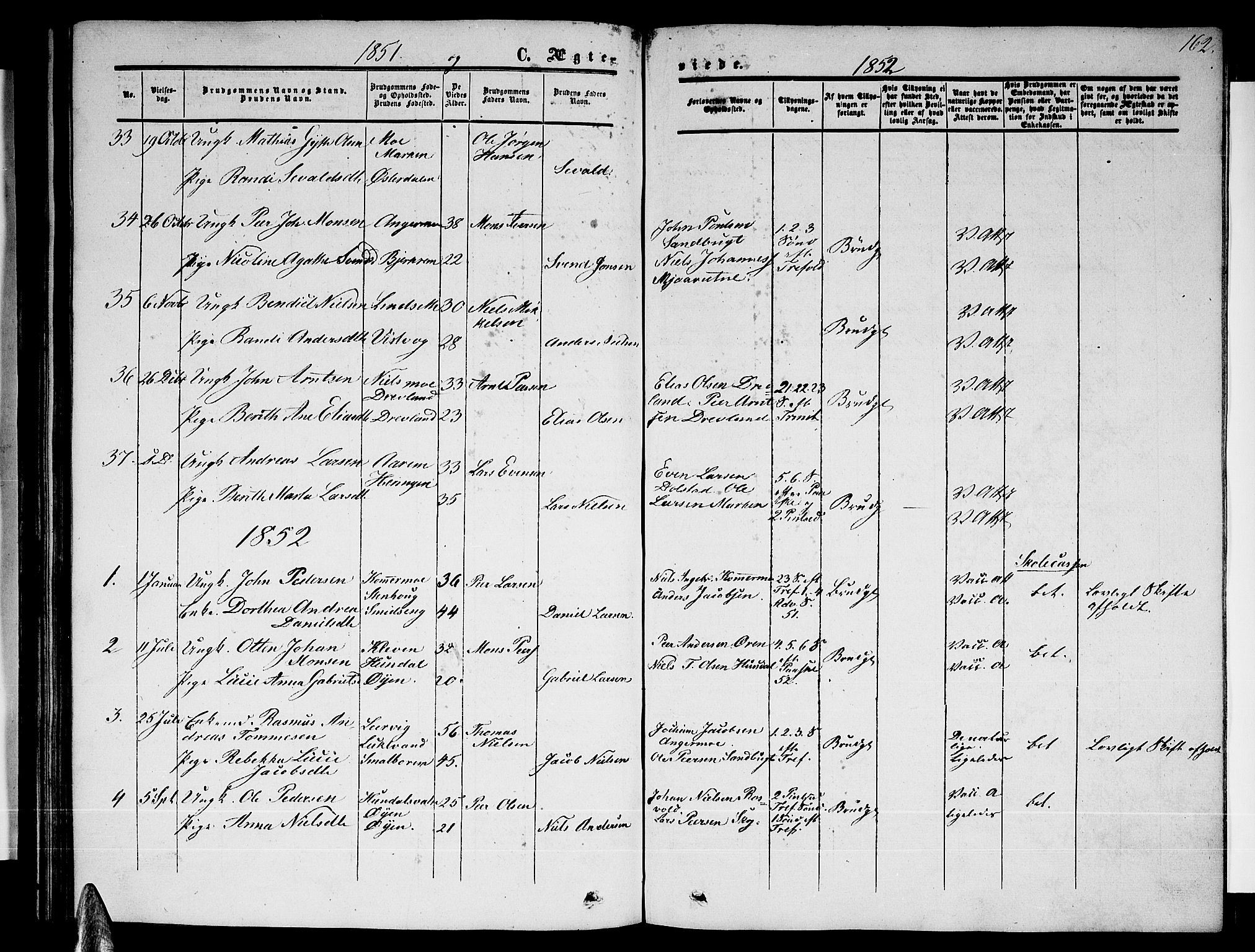 Ministerialprotokoller, klokkerbøker og fødselsregistre - Nordland, SAT/A-1459/820/L0301: Parish register (copy) no. 820C03, 1851-1858, p. 162