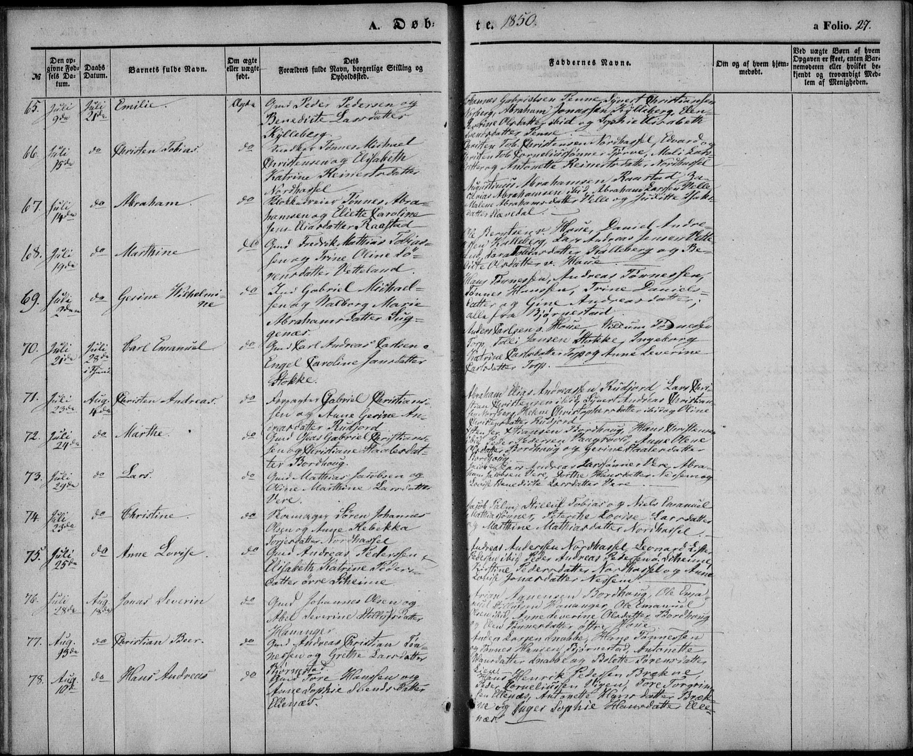 Lista sokneprestkontor, AV/SAK-1111-0027/F/Fb/L0002: Parish register (copy) no. B 2, 1847-1862, p. 27