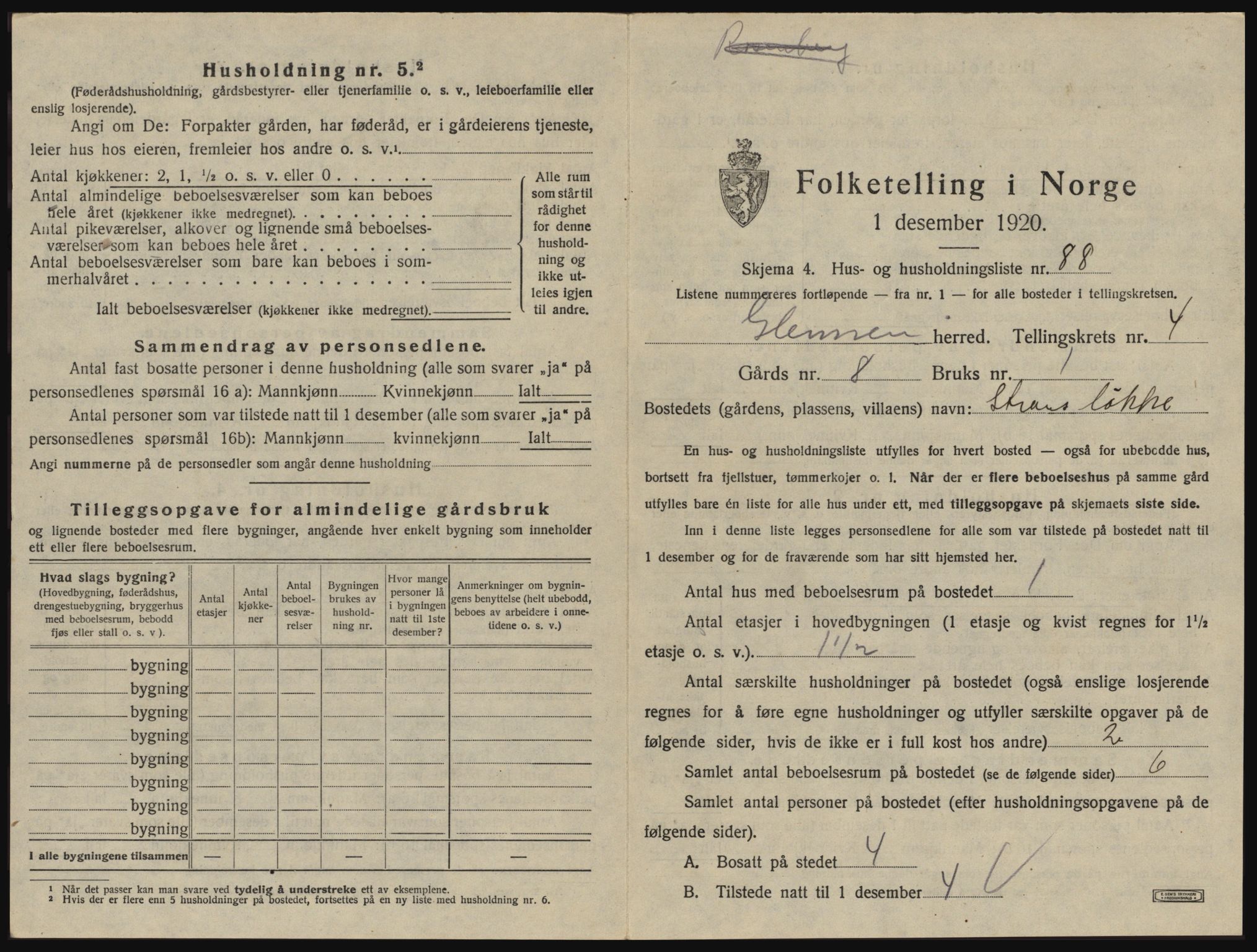 SAO, 1920 census for Glemmen, 1920, p. 1633