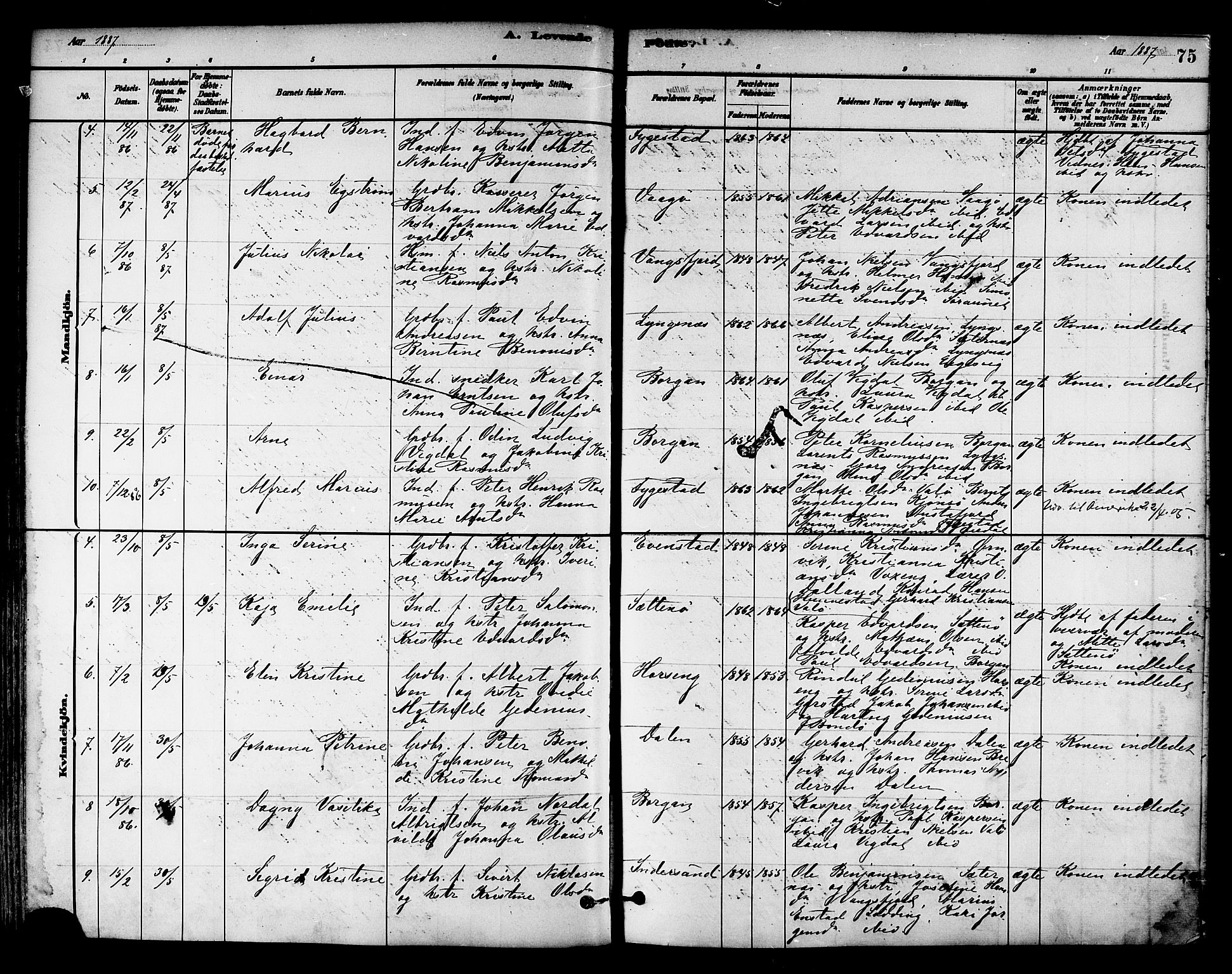 Ministerialprotokoller, klokkerbøker og fødselsregistre - Nord-Trøndelag, SAT/A-1458/786/L0686: Parish register (official) no. 786A02, 1880-1887, p. 75