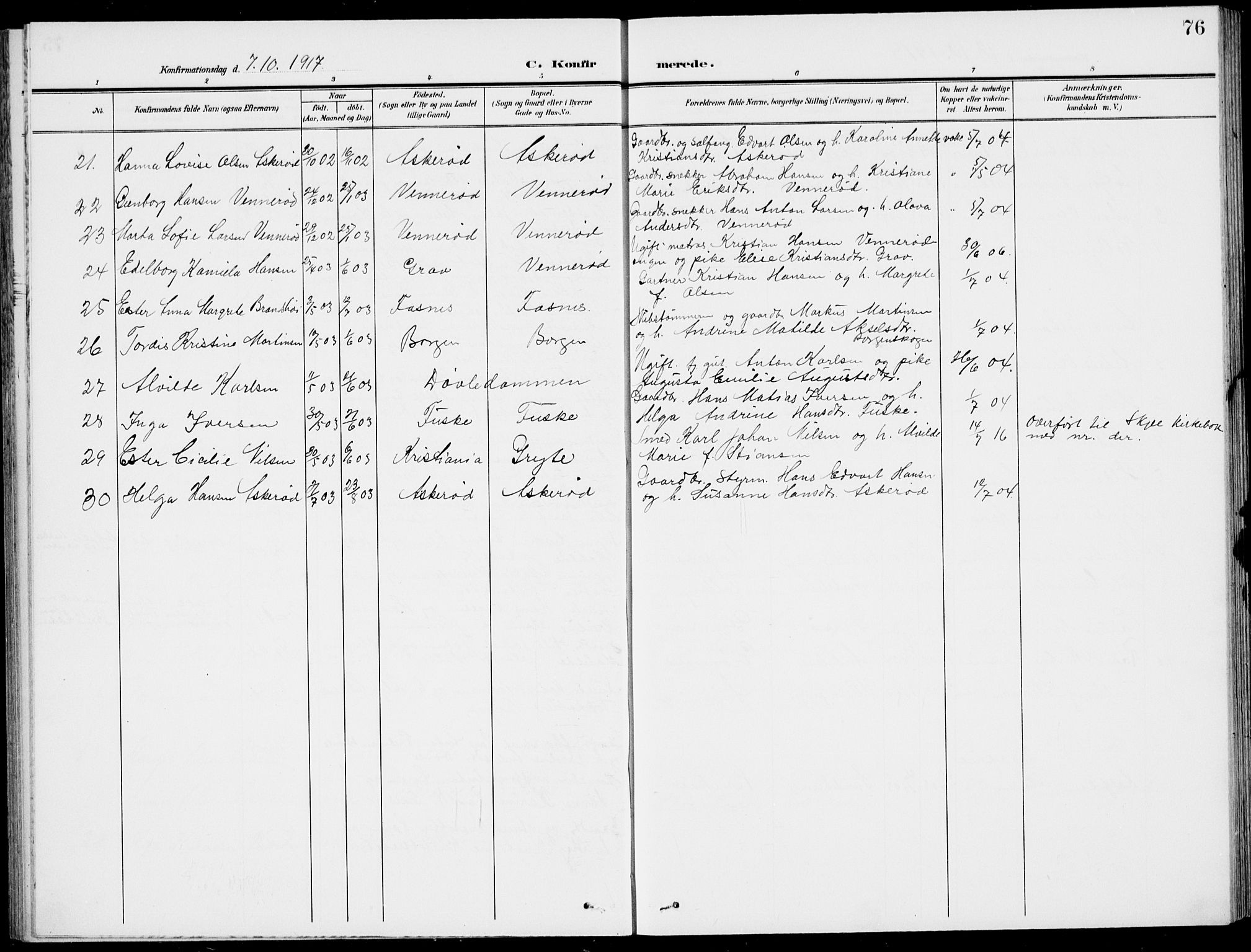 Stokke kirkebøker, AV/SAKO-A-320/G/Gc/L0001: Parish register (copy) no. III 1, 1904-1935, p. 76