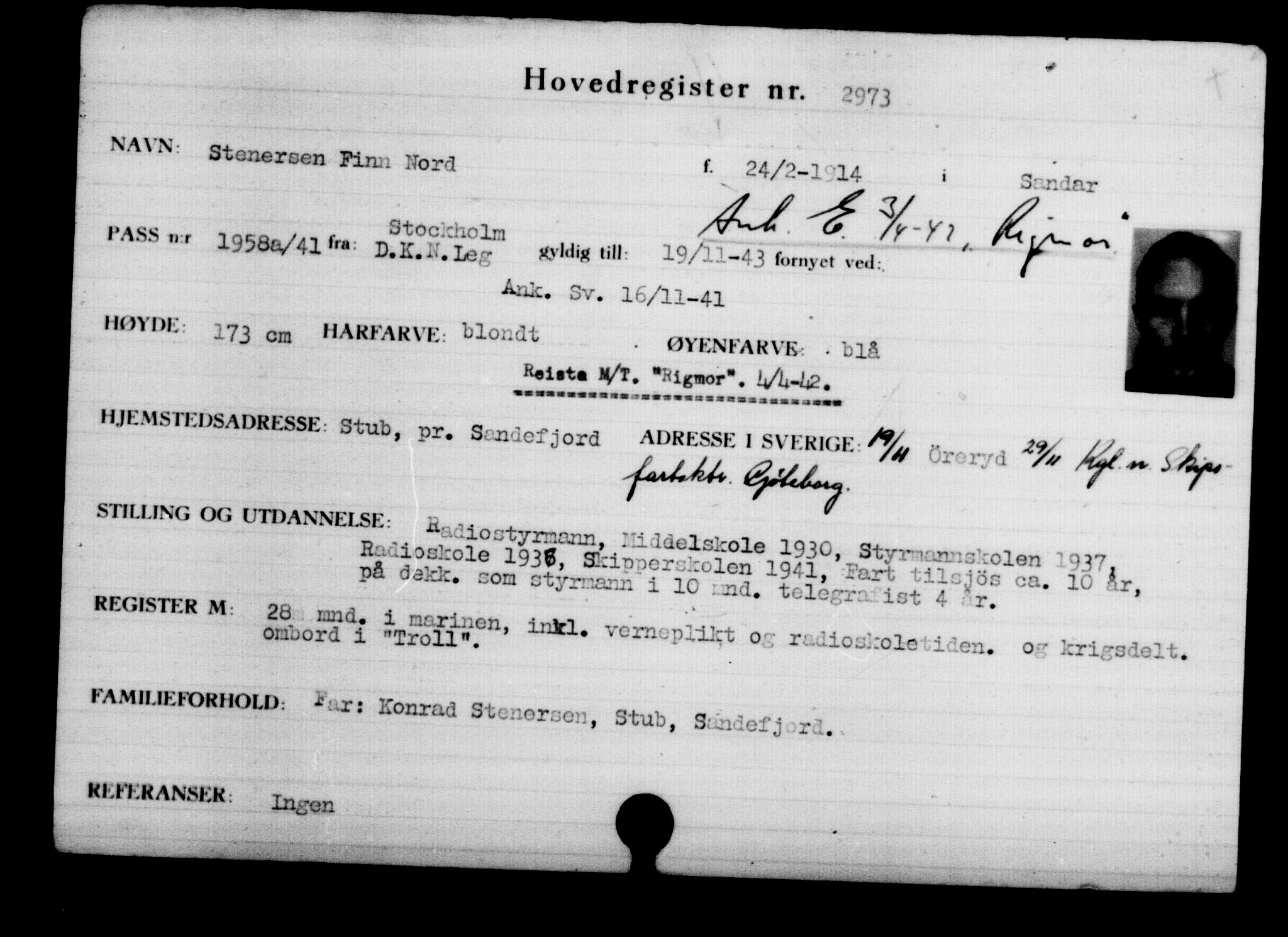 Utenriksstasjonene, Legasjonen i Stockholm, Flyktningkontoret, AV/RA-S-6753/V/Va/L0003: Kjesäterkartoteket, flyktninger med registreringsnr. 2001-3495, 1940-1945, p. 1386
