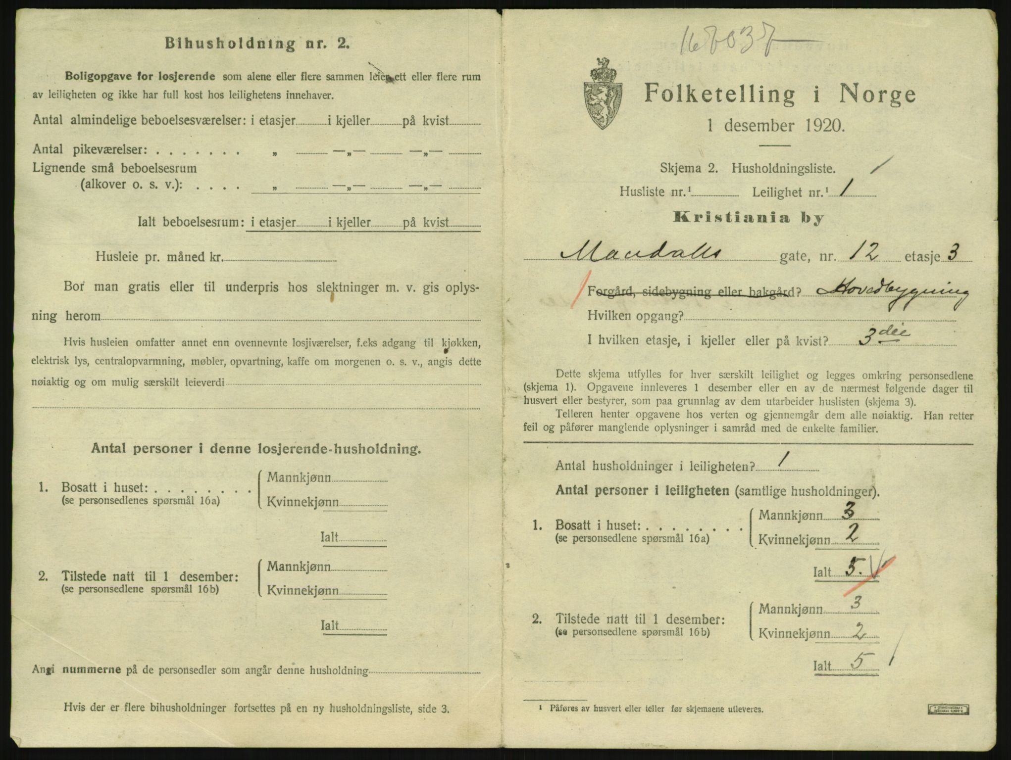 SAO, 1920 census for Kristiania, 1920, p. 61664