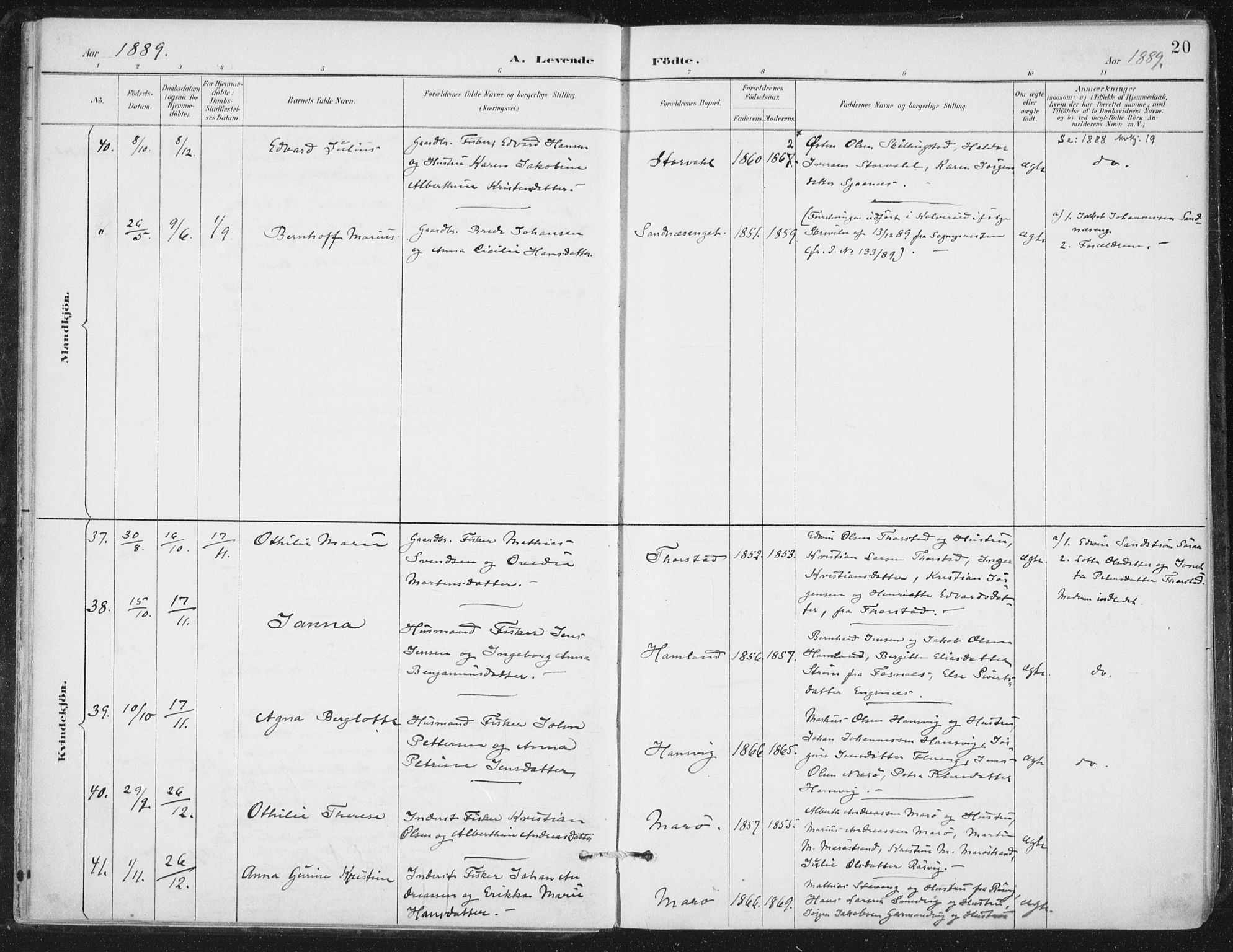 Ministerialprotokoller, klokkerbøker og fødselsregistre - Nord-Trøndelag, AV/SAT-A-1458/784/L0673: Parish register (official) no. 784A08, 1888-1899, p. 20