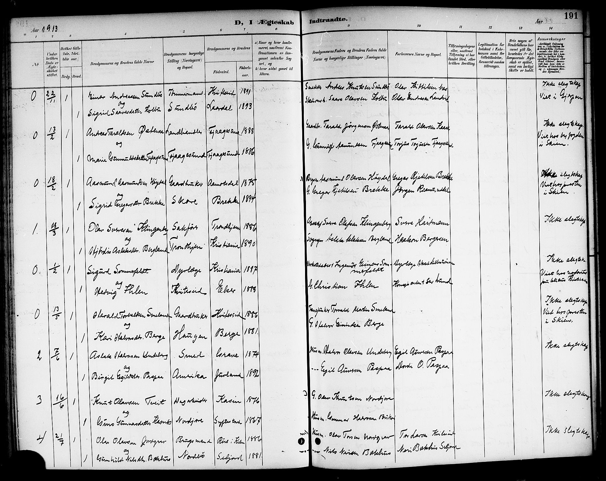Kviteseid kirkebøker, SAKO/A-276/G/Ga/L0002: Parish register (copy) no. I 2, 1893-1918, p. 191