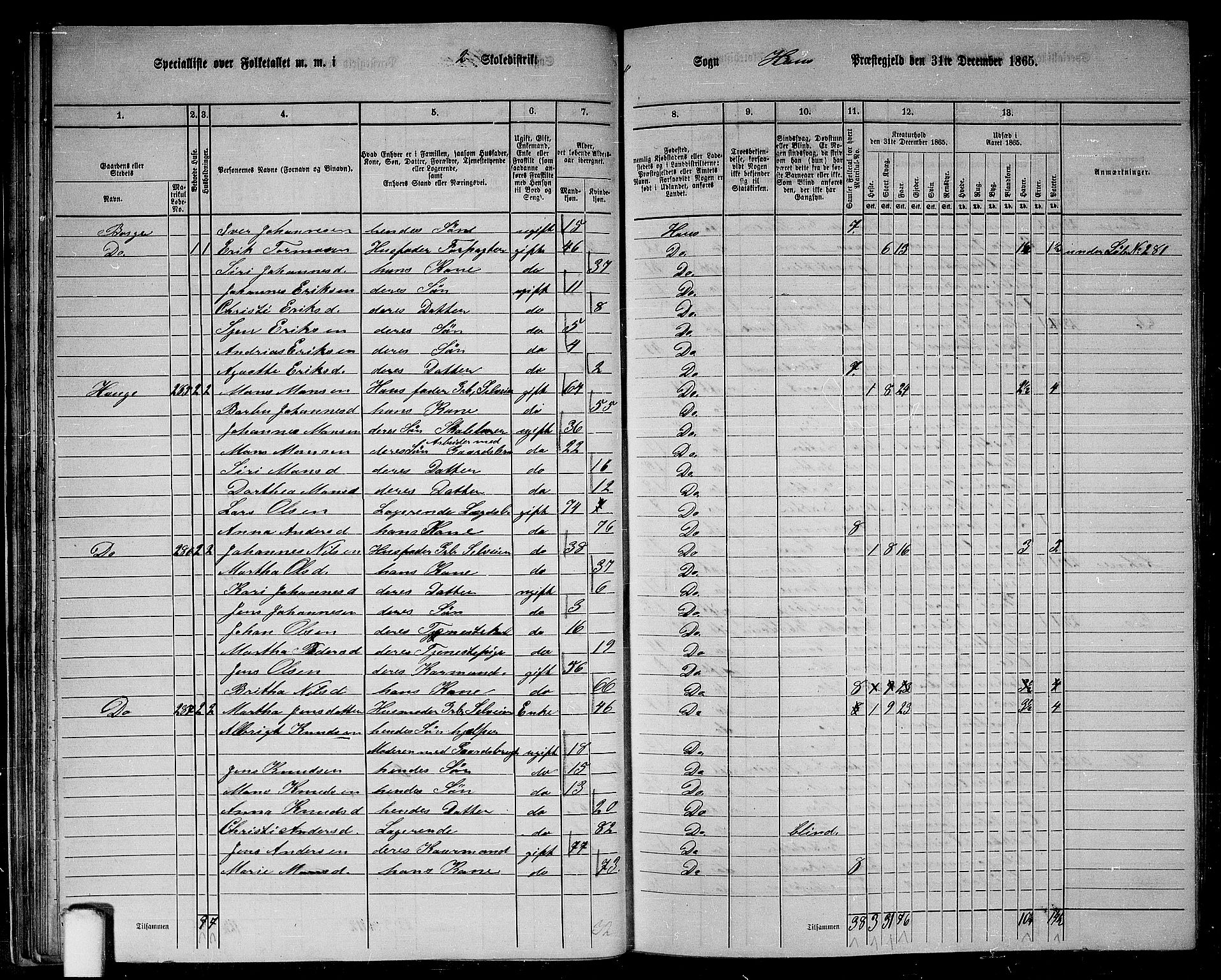 RA, 1865 census for Haus, 1865, p. 52