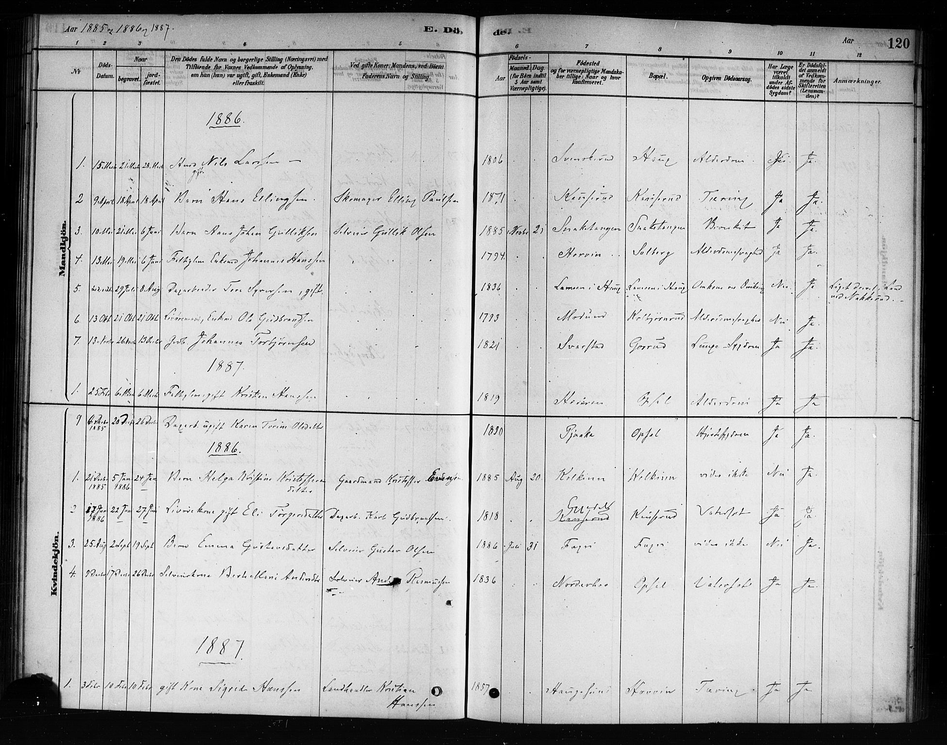 Hole kirkebøker, SAKO/A-228/F/Fb/L0001: Parish register (official) no. II 1, 1878-1891, p. 120