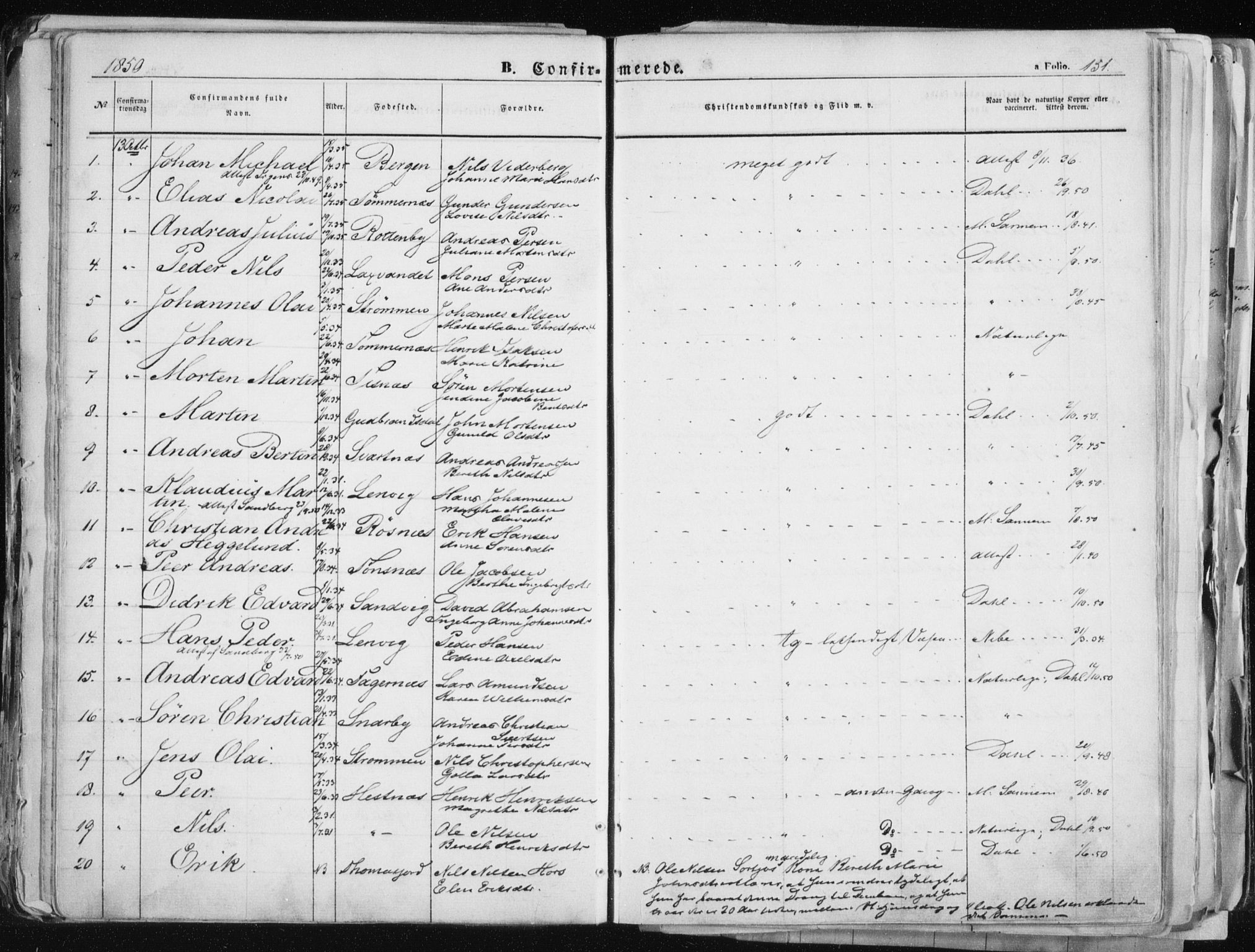 Tromsø sokneprestkontor/stiftsprosti/domprosti, AV/SATØ-S-1343/G/Ga/L0010kirke: Parish register (official) no. 10, 1848-1855, p. 151