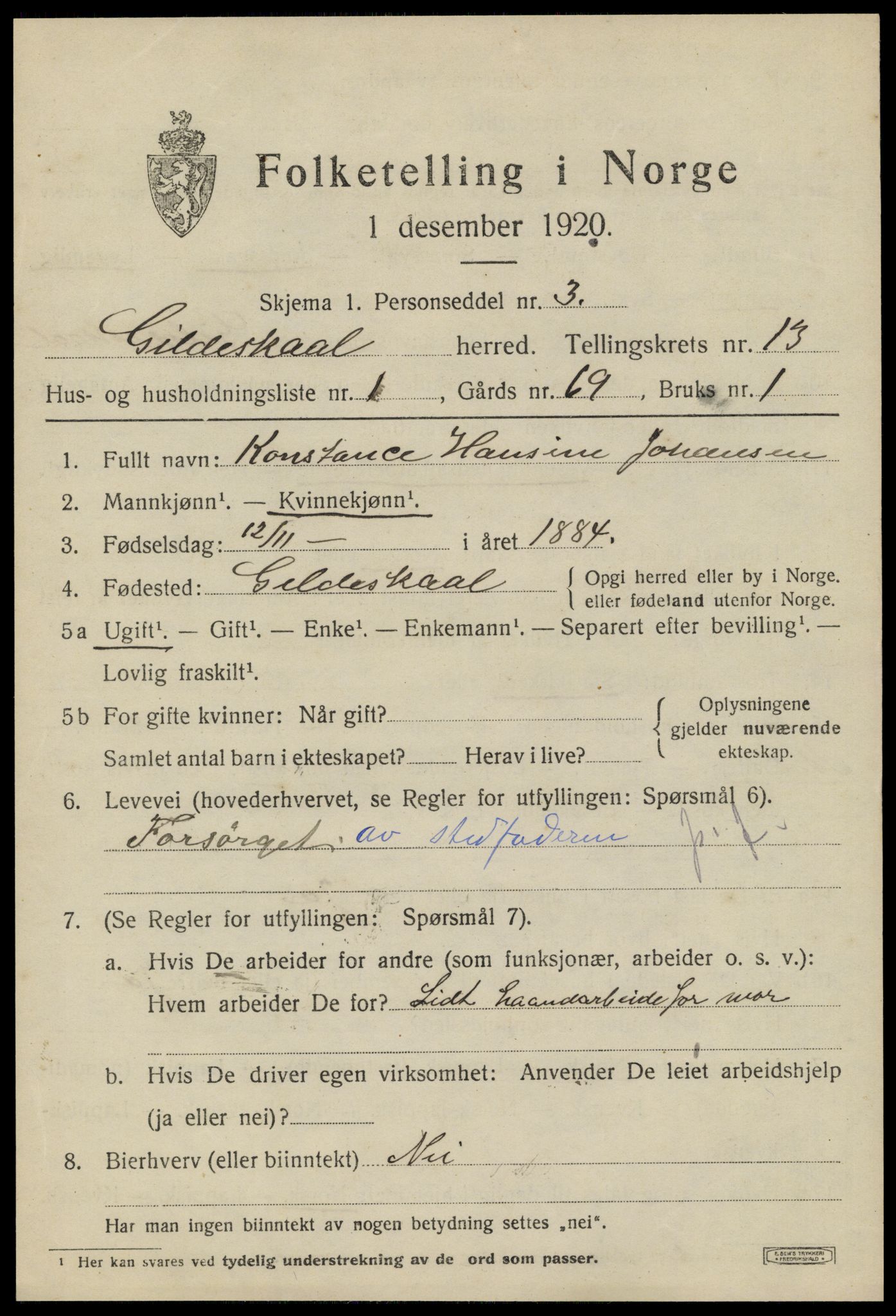 SAT, 1920 census for Gildeskål, 1920, p. 7664