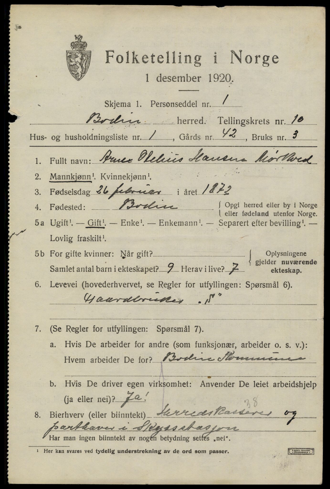 SAT, 1920 census for Bodin, 1920, p. 7570