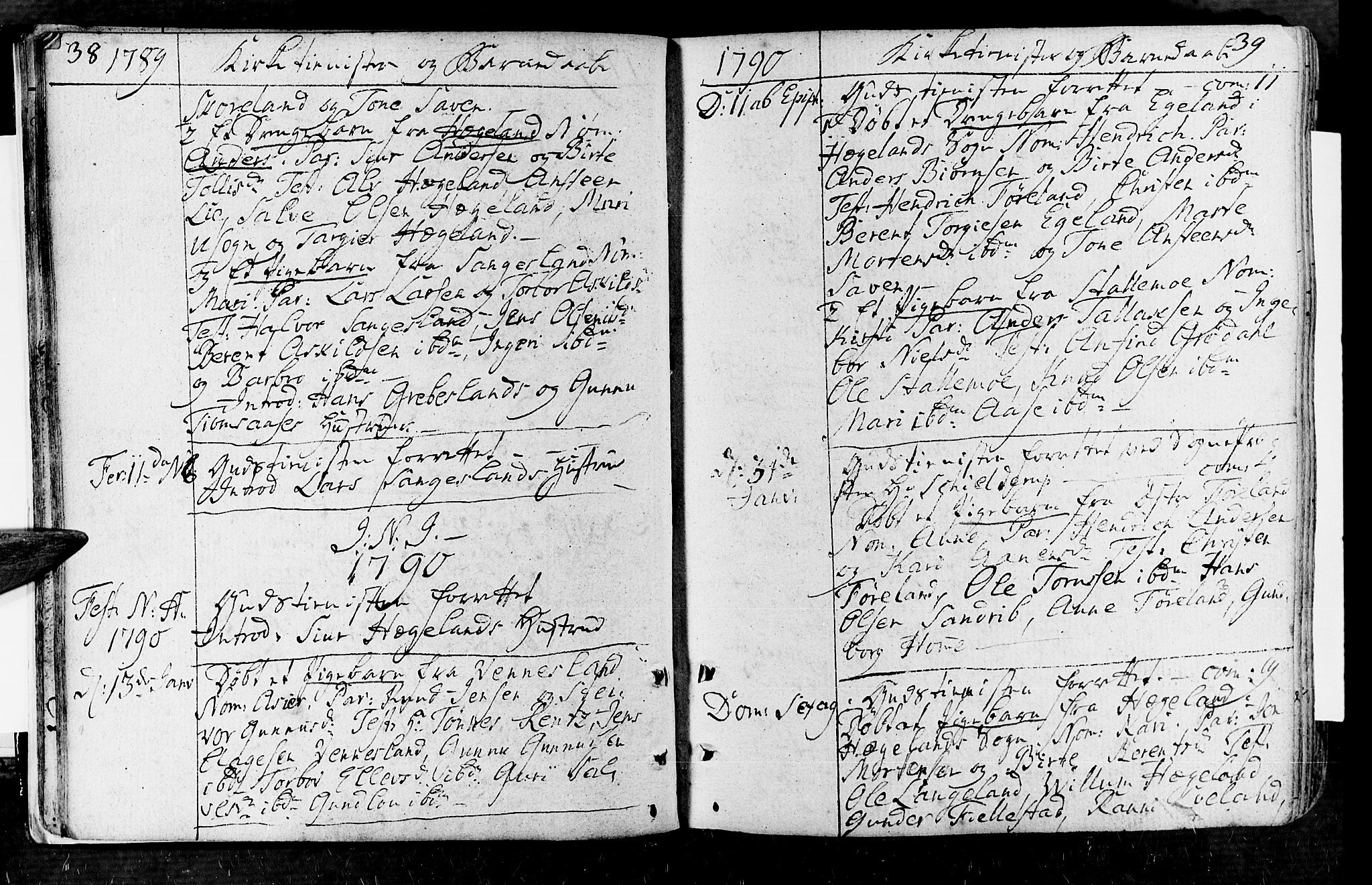 Vennesla sokneprestkontor, AV/SAK-1111-0045/Fa/Fac/L0002: Parish register (official) no. A 2, 1785-1834, p. 38-39