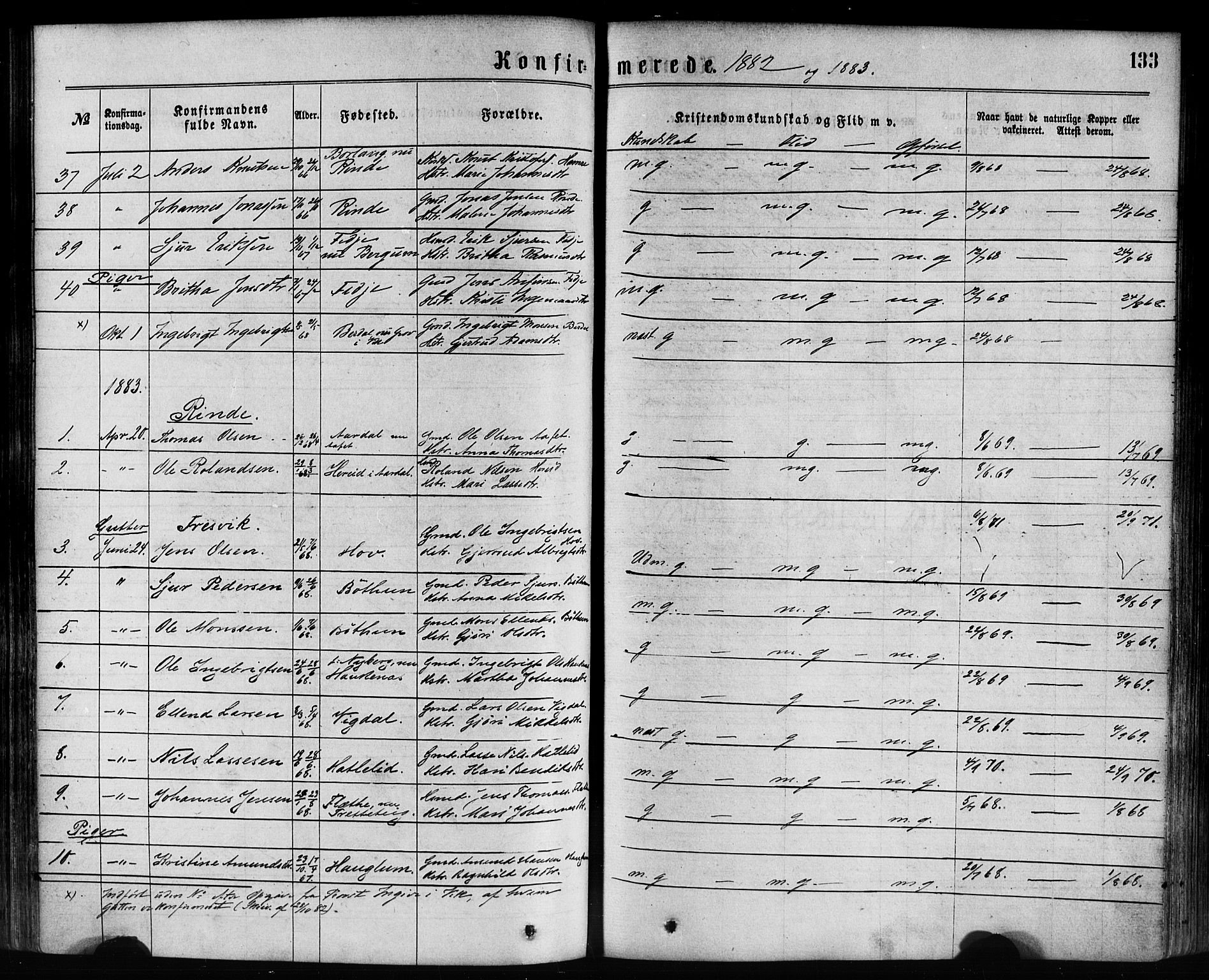 Leikanger sokneprestembete, AV/SAB-A-81001/H/Haa/Haaa/L0009: Parish register (official) no. A 9, 1869-1888, p. 133