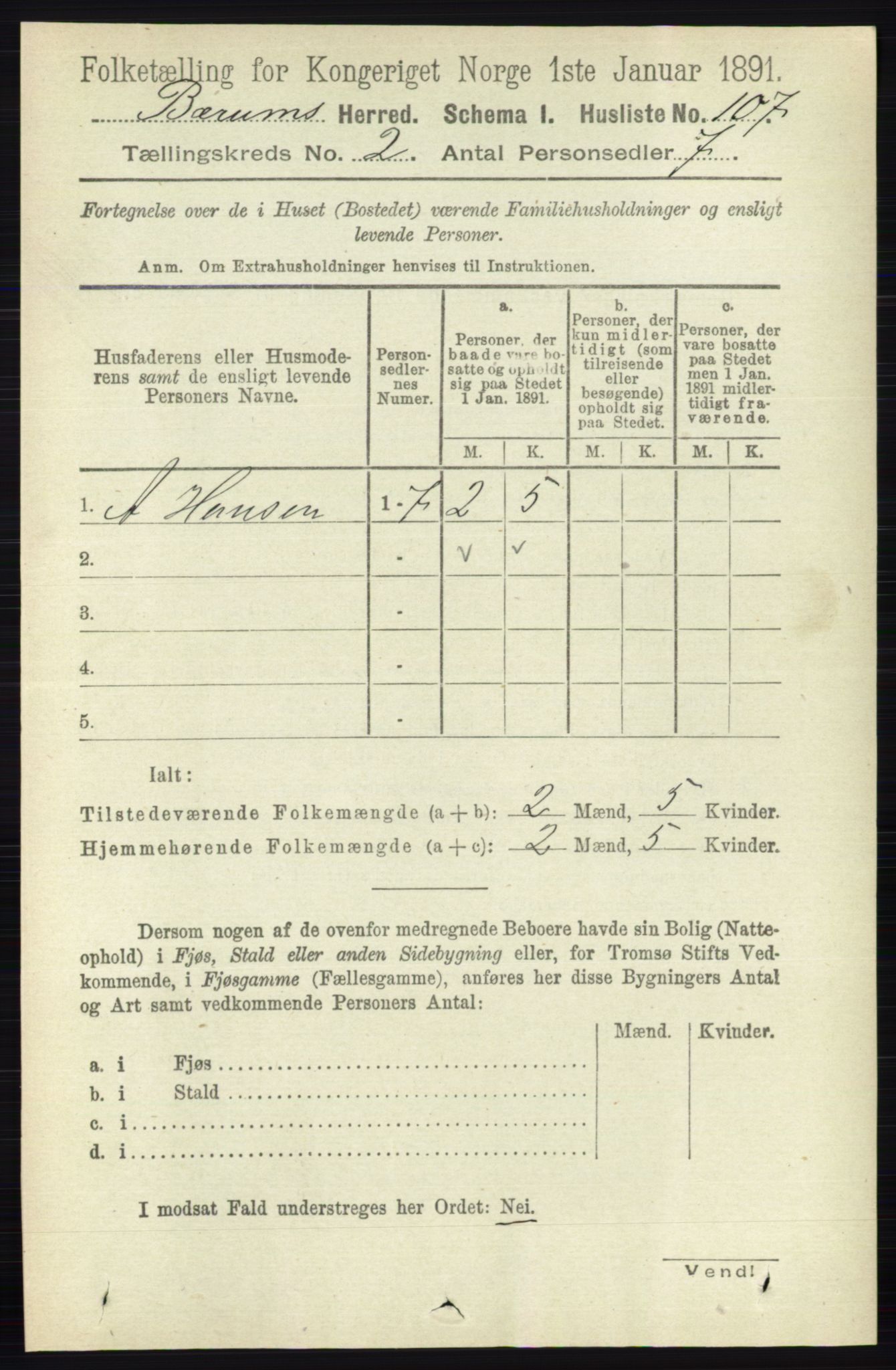 RA, 1891 census for 0219 Bærum, 1891, p. 1064