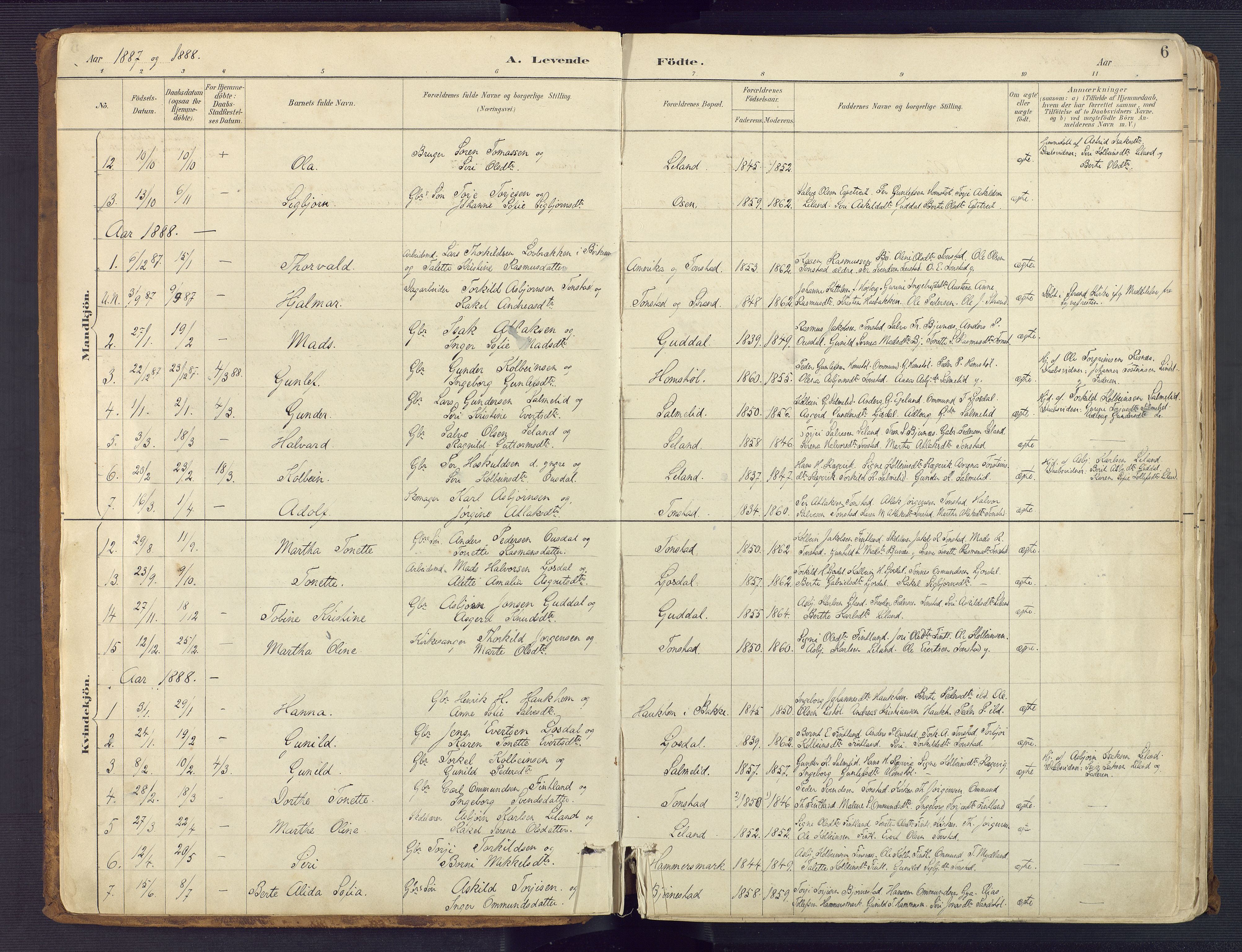 Sirdal sokneprestkontor, AV/SAK-1111-0036/F/Fa/Fab/L0004: Parish register (official) no. A 4, 1887-1919, p. 6