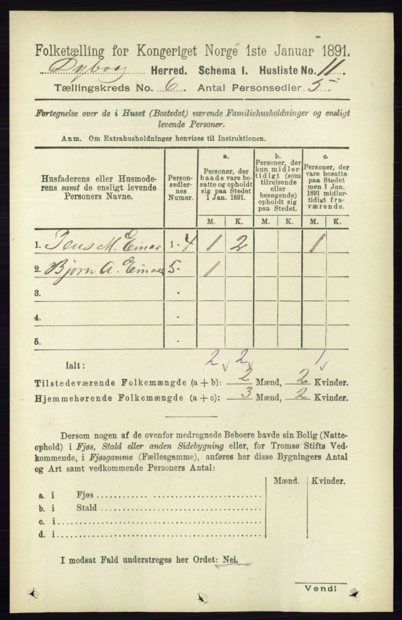 RA, 1891 census for 0915 Dypvåg, 1891, p. 1681