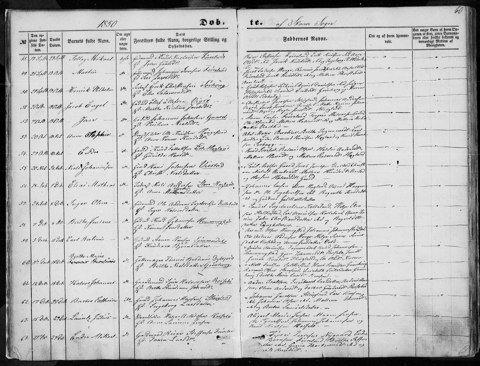 Torvastad sokneprestkontor, SAST/A -101857/H/Ha/Haa/L0009: Parish register (official) no. A 9, 1847-1856, p. 60