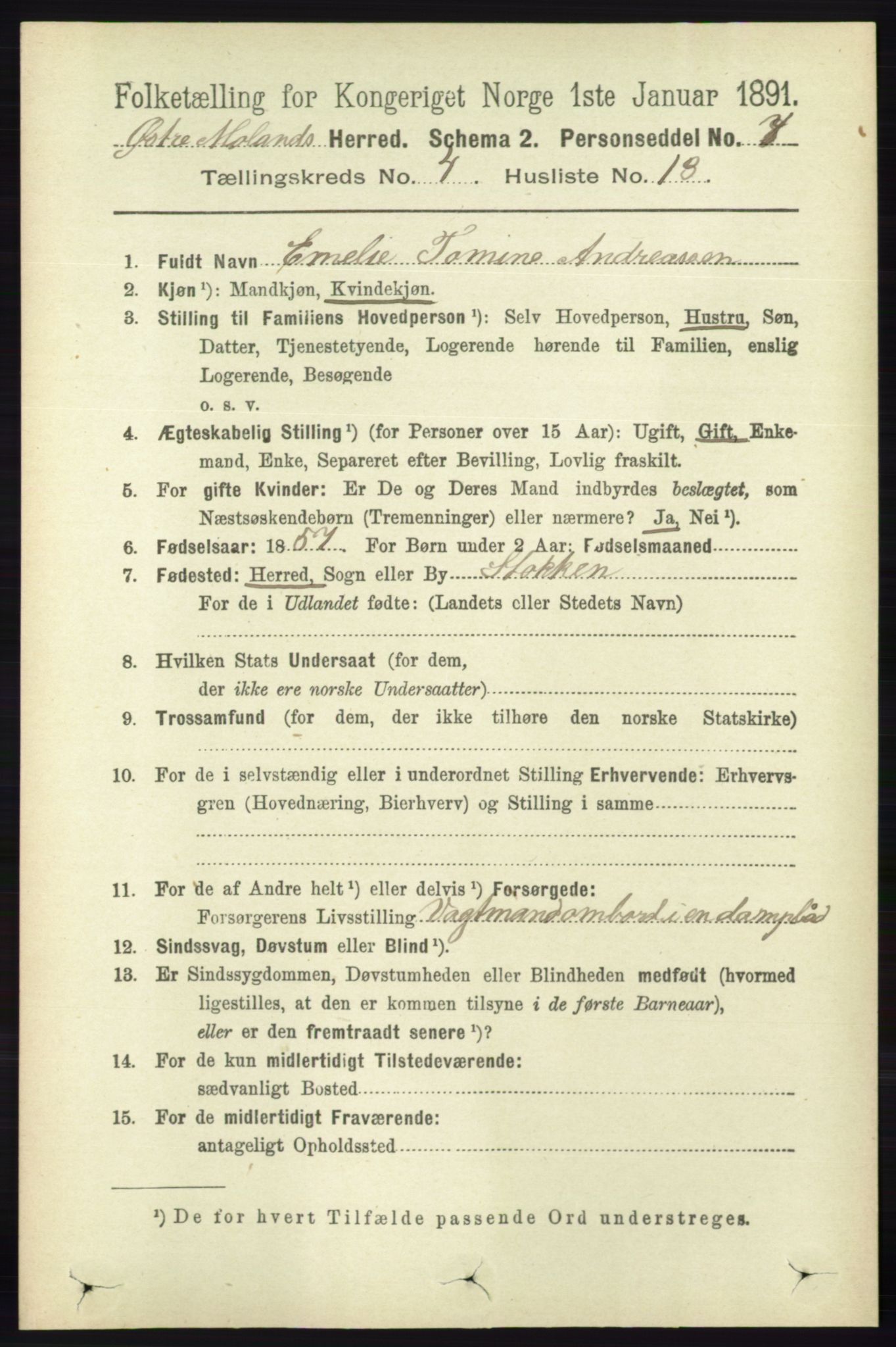 RA, 1891 census for 0918 Austre Moland, 1891, p. 2129