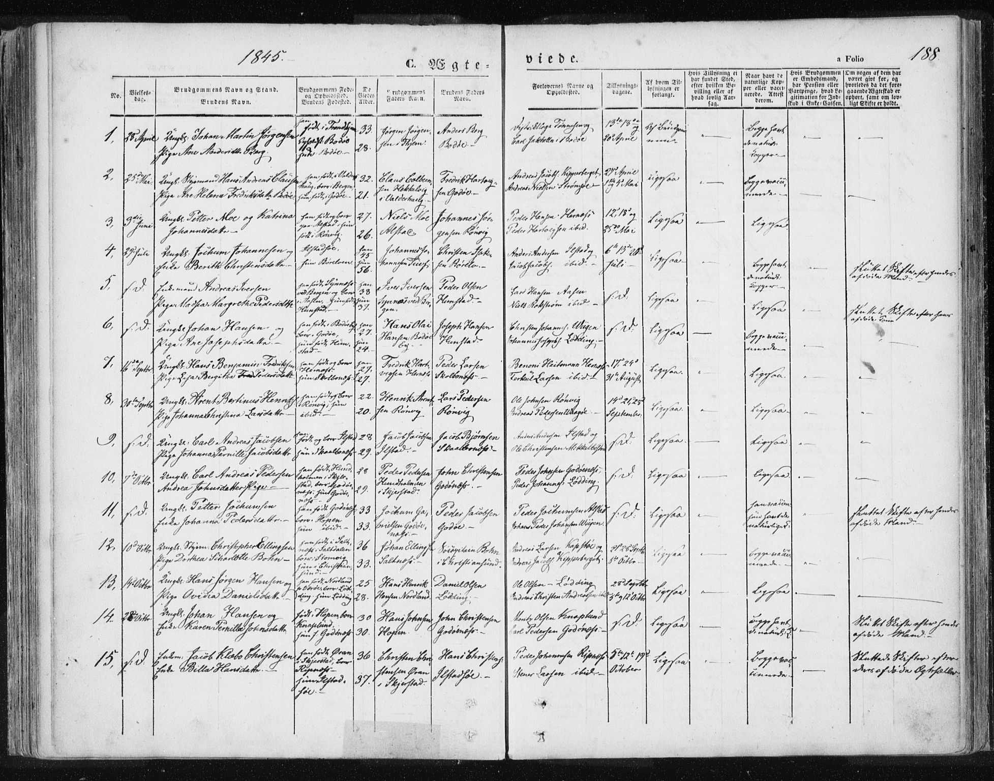 Ministerialprotokoller, klokkerbøker og fødselsregistre - Nordland, SAT/A-1459/801/L0007: Parish register (official) no. 801A07, 1845-1863, p. 188