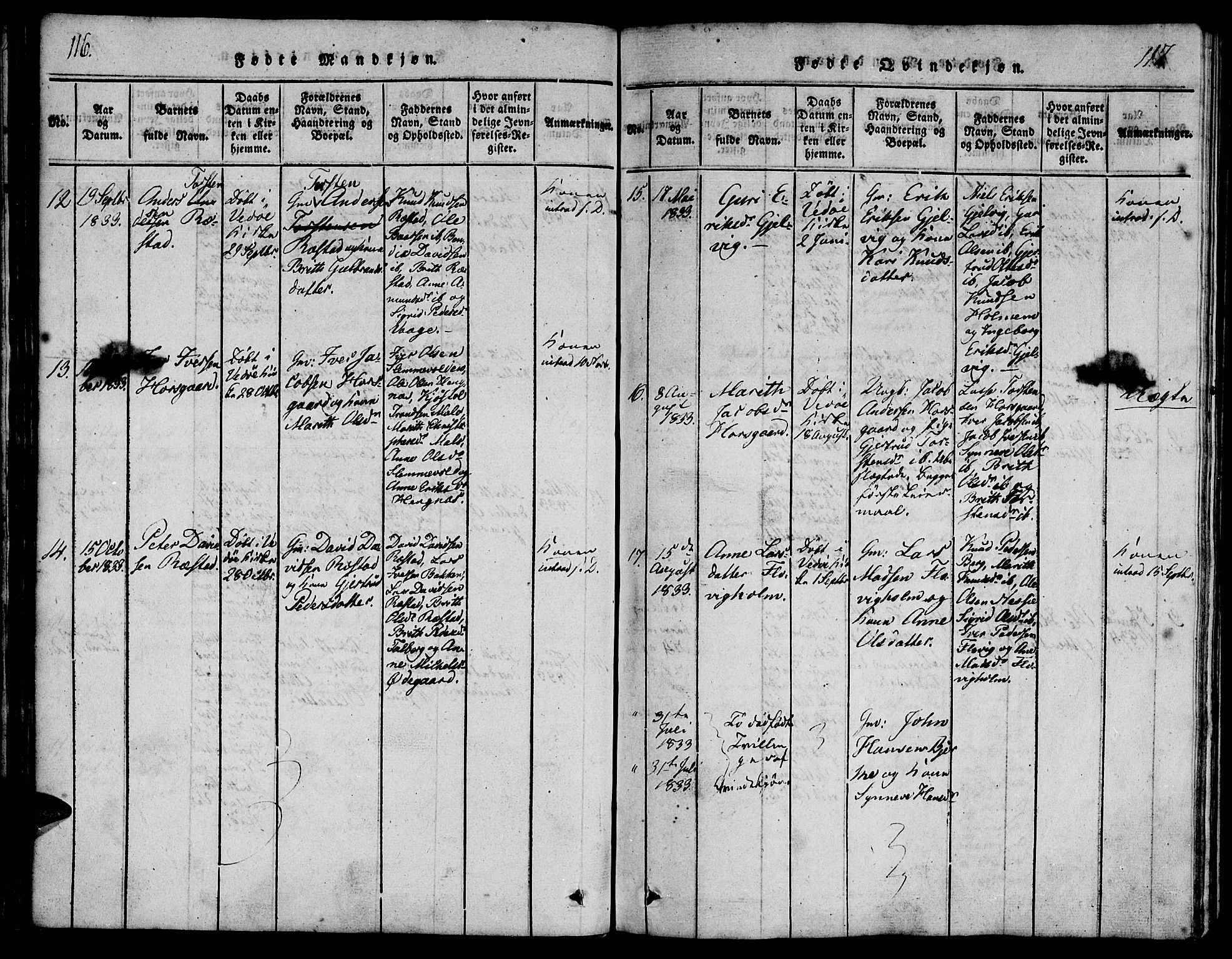 Ministerialprotokoller, klokkerbøker og fødselsregistre - Møre og Romsdal, AV/SAT-A-1454/547/L0602: Parish register (official) no. 547A04, 1818-1845, p. 116-117